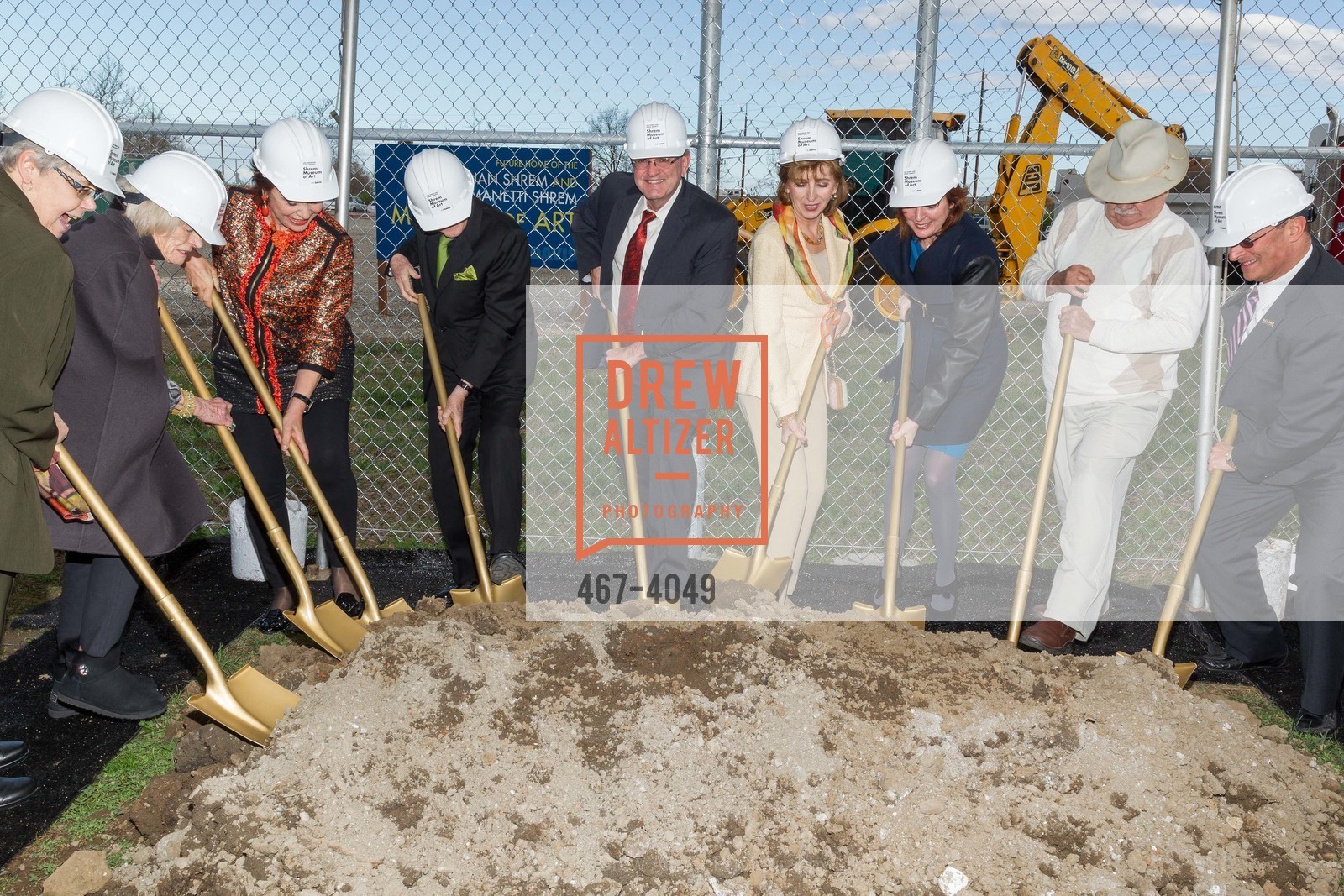 Jessie Ann Owens, Margrit Mondavi, Maria Manetti Shrem, Jan Shrem, Spyros Tseregounis, Chancellor Linda Katehi, Rachel Teagle, Manuel Neri, Ground Breaking of the SHREM MUSEUM at the Robert and Margrit Mondavit Center for Performing Arts and UC Davis, US, March 1st, 2014, Photo #467-4049 Jessie Ann Owens, Margrit Mondavi, Maria Manetti Shrem, Jan Shrem, Spyros Tseregounis, Chancellor Linda Katehi, Rachel Teagle, Manuel Neri, Photo #467-4049