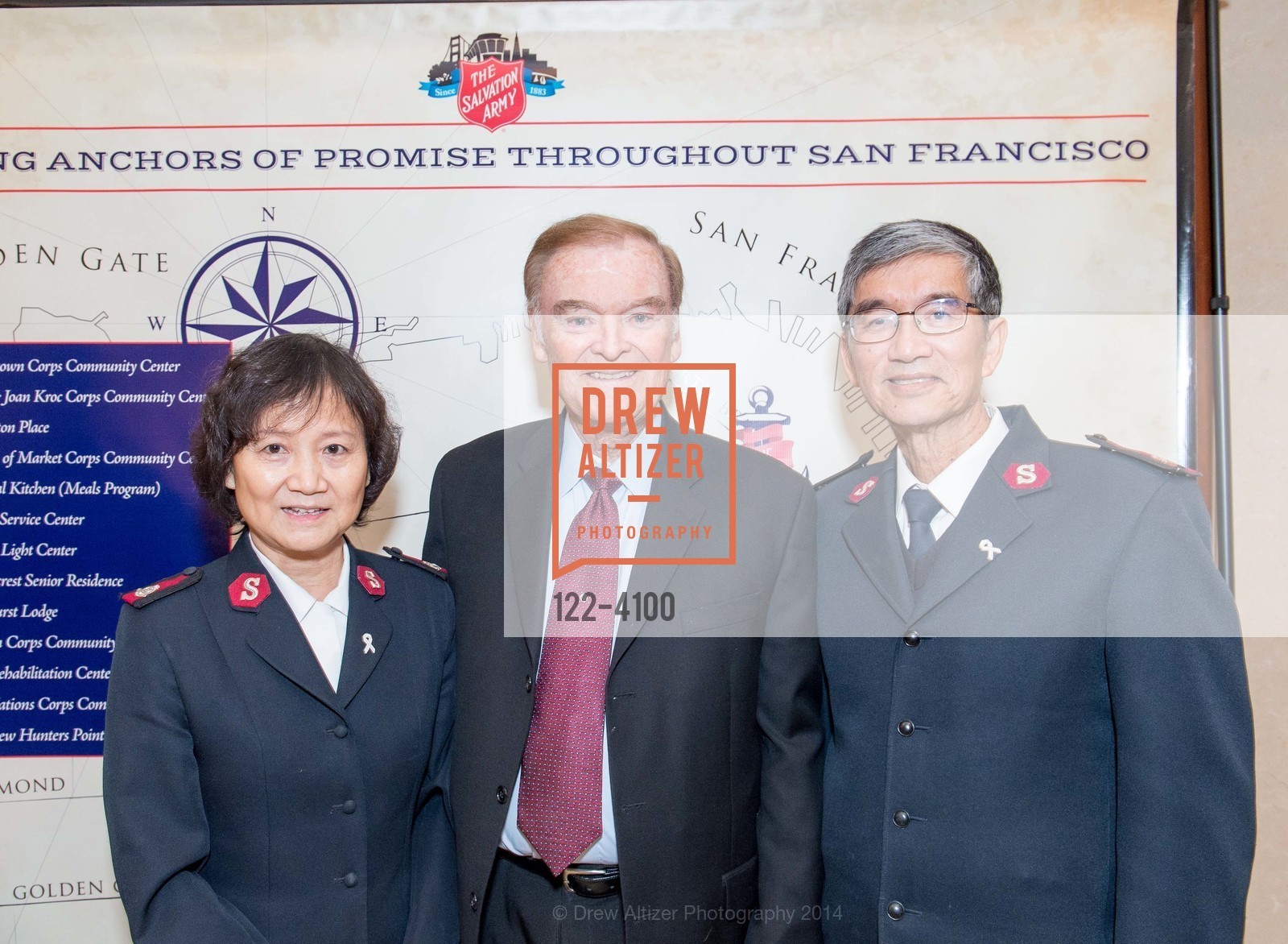 Maj. Joy Mui, The Honorable Mayor Frank Jordan, Maj. Thomas Mui, THE SALVATION ARMY Holiday Luncheon, US, November 20th, 2014, Photo #122-4100 Maj. Joy Mui, The Honorable Mayor Frank Jordan, Maj. Thomas Mui, Photo #122-4100
