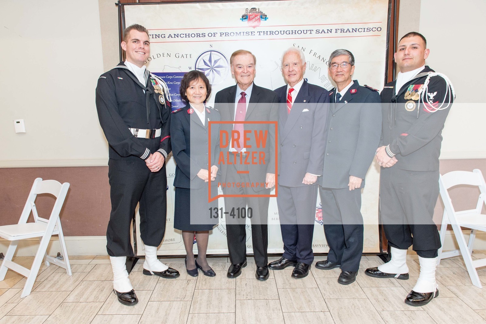 Craig Steele, Maj. Joy Mui, The Honorable Mayor Frank Jordan, RADM John Bitoff, Maj. Thomas Mui, Nicholas Fairbrother, THE SALVATION ARMY Holiday Luncheon, US, November 20th, 2014, Photo #131-4100 Craig Steele, Maj. Joy Mui, The Honorable Mayor Frank Jordan, RADM John Bitoff, Maj. Thomas Mui, Nicholas Fairbrother, Photo #131-4100