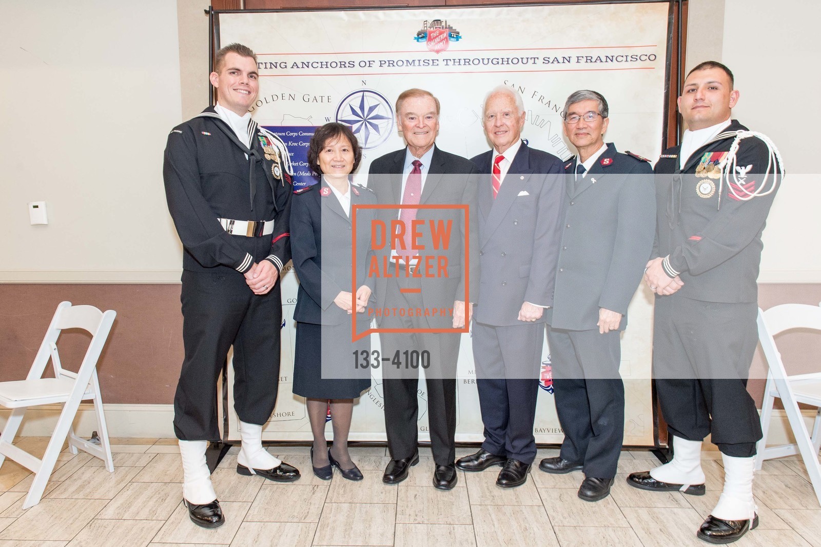 Craig Steele, Maj. Joy Mui, The Honorable Mayor Frank Jordan, RADM John Bitoff, Maj. Thomas Mui, Nicholas Fairbrother, THE SALVATION ARMY Holiday Luncheon, US, November 20th, 2014, Photo #133-4100 Craig Steele, Maj. Joy Mui, The Honorable Mayor Frank Jordan, RADM John Bitoff, Maj. Thomas Mui, Nicholas Fairbrother, Photo #133-4100