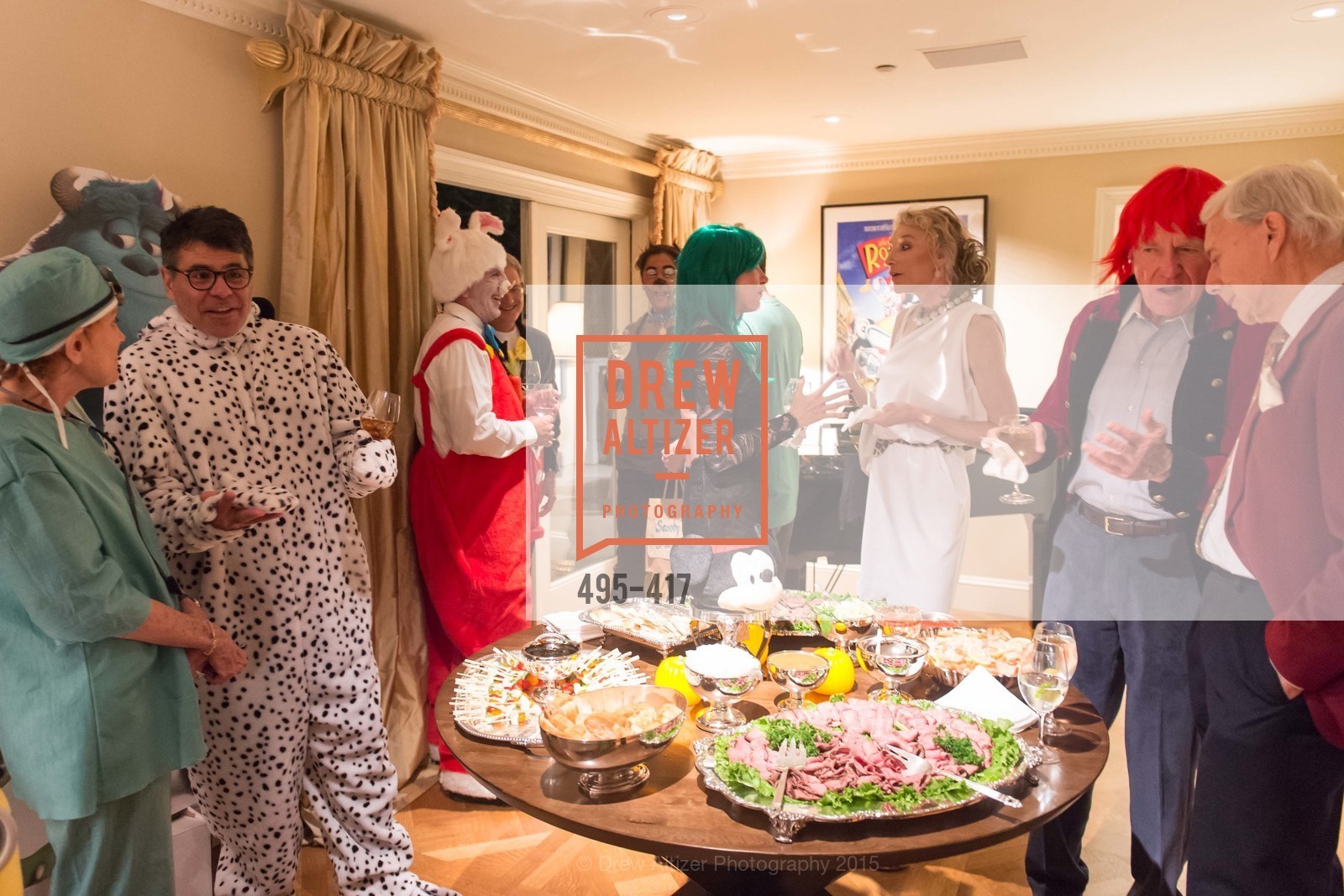 Phoebe Cowles, Gary Garabedian, Bob Federighi, Mary Poland, Alisa Burgess-Blajwas, Bill Poland, Robert Girard, Wolfson-Federighi Cartoon Costume Party, Private Residence. 737 Bay Road, October 24th, 2015,Drew Altizer, Drew Altizer Photography, full-service agency, private events, San Francisco photographer, photographer california