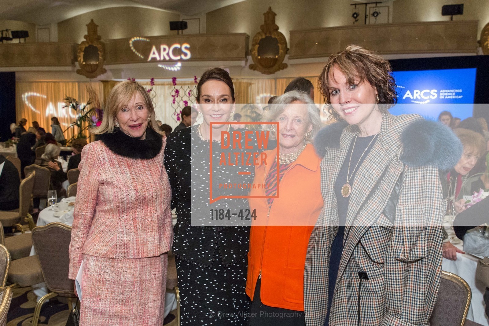 Ann Seymour, Elisa Stephens, Patsy Pope, Christine Suppes, 2015 ARCS Foundation Scholar Awards Luncheon, The Fairmont San Francisco. The Fairmont San Francisco, . 950 Mason St, October 29th, 2015, Photo #1184-424 Ann Seymour, Elisa Stephens, Patsy Pope, Christine Suppes, Photo #1184-424