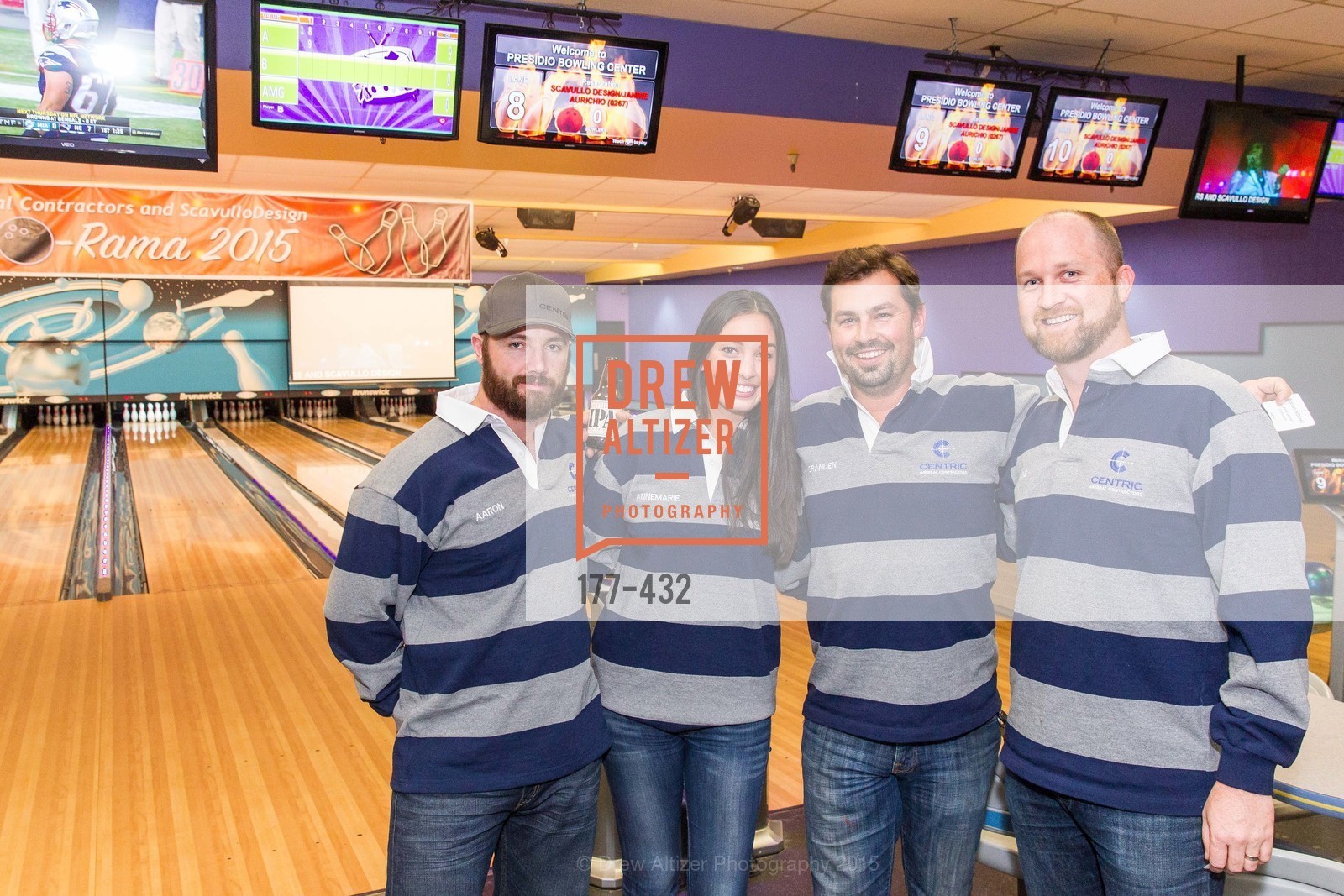 Aaron Botenhagen, Annemarie Gresh, Branden McDonald, Dave Riordan, ScavulloDesign Centric Builders Bowling Party, Presidio Bowl. 93 Moraga Ave, October 29th, 2015,Drew Altizer, Drew Altizer Photography, full-service agency, private events, San Francisco photographer, photographer california