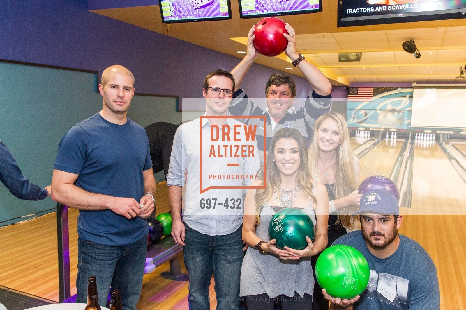 Mike Commaroto, Adam Freeman, Tim McDonald, Michelle Blasi, Krista Barry Anthony Malnati, ScavulloDesign Centric Builders Bowling Party, Presidio Bowl. Presidio Bowl, . 93 Moraga Ave, October 29th, 2015, Photo #697-432 Mike Commaroto, Adam Freeman, Tim McDonald, Michelle Blasi, Krista Barry Anthony Malnati, Photo #697-432