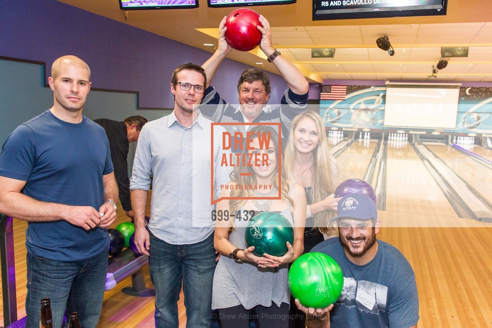 Mike Commaroto, Adam Freeman, Tim McDonald, Michelle Blasi, Krista Barry Anthony Malnati, ScavulloDesign Centric Builders Bowling Party, Presidio Bowl. Presidio Bowl, . 93 Moraga Ave, October 29th, 2015, Photo #699-432 Mike Commaroto, Adam Freeman, Tim McDonald, Michelle Blasi, Krista Barry Anthony Malnati, Photo #699-432