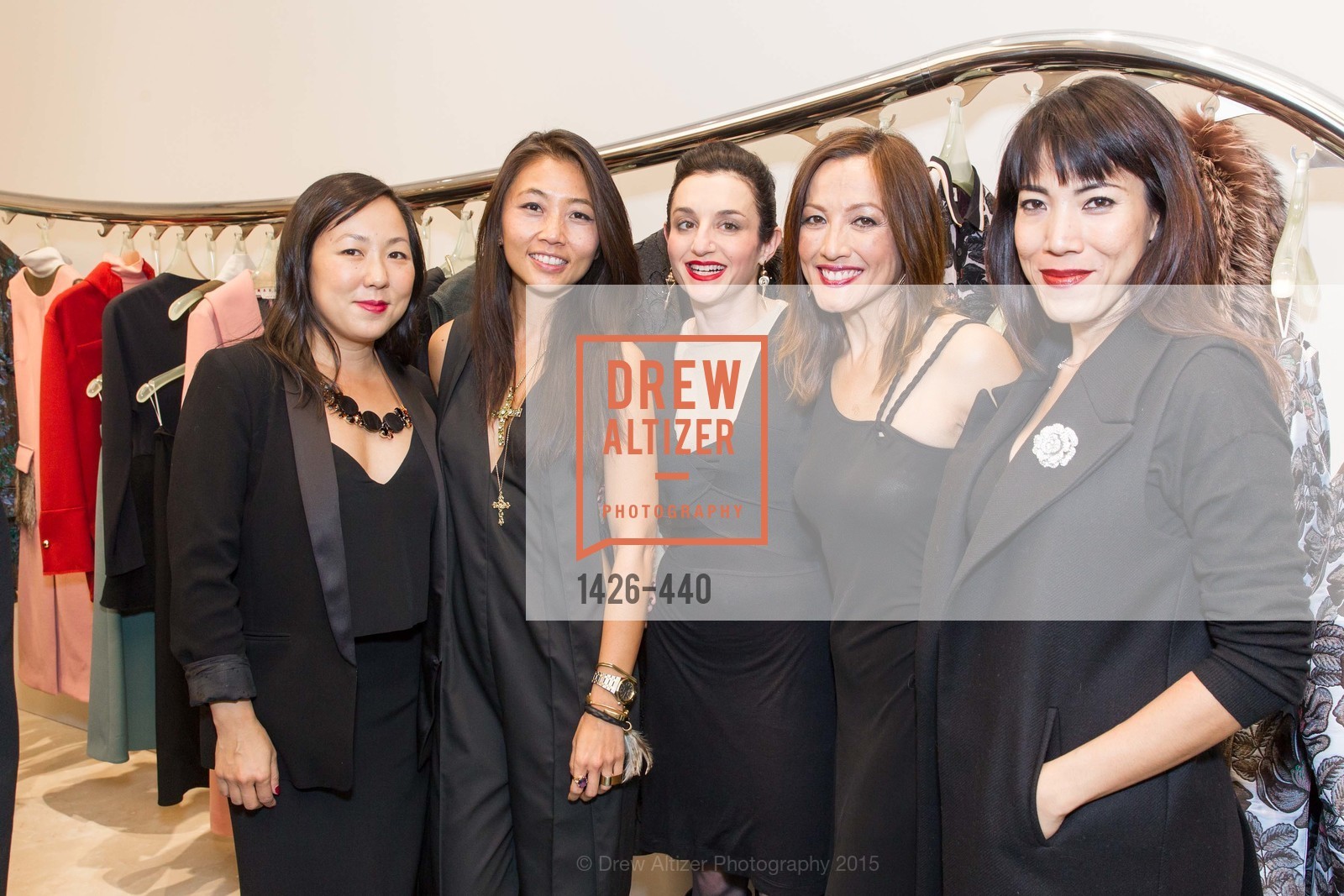 Celia Chen, Carol Wong, Stellah De Ville, Vaughn Stevenson, Hang Nguyen, W Magazine and BAMPFA Celebrate the Opening of the Marni San Francisco Boutique with co-hosts Sabrina Buell and Alison Pincus, Marni San Francisco. 77 Maiden Lane, November 4th, 2015, Photo #1426-440 Celia Chen, Carol Wong, Stellah De Ville, Vaughn Stevenson, Hang Nguyen, Photo #1426-440