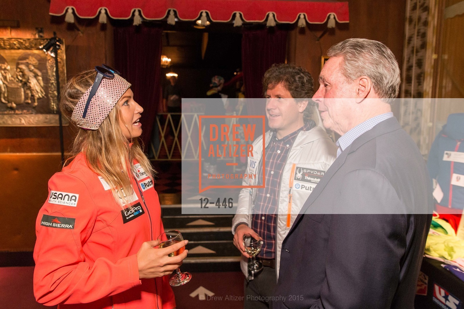 Julia Mancuso, Sasha Rearick, Thom Weisel, U.S. Ski and Snowboard Foundation's Snow Ball, Bimbo's 365 Club. Bimbo's 365 Club, . 1025 Columbus Ave, November 7th, 2015, Photo #12-446 Julia Mancuso, Sasha Rearick, Thom Weisel, Photo #12-446