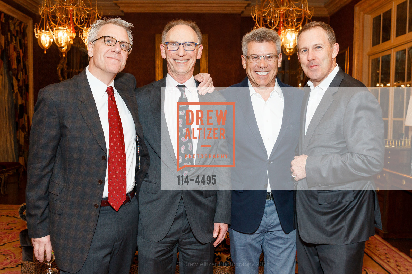 Dave Hollister, Gordon Brooks, Don Tarantino, David Churton, Gordon and Ann Getty Host the St. Ignatius Chairman Circle, Private Residence, February 15th, 2018, Photo #114-4495 Dave Hollister, Gordon Brooks, Don Tarantino, David Churton, Photo #114-4495