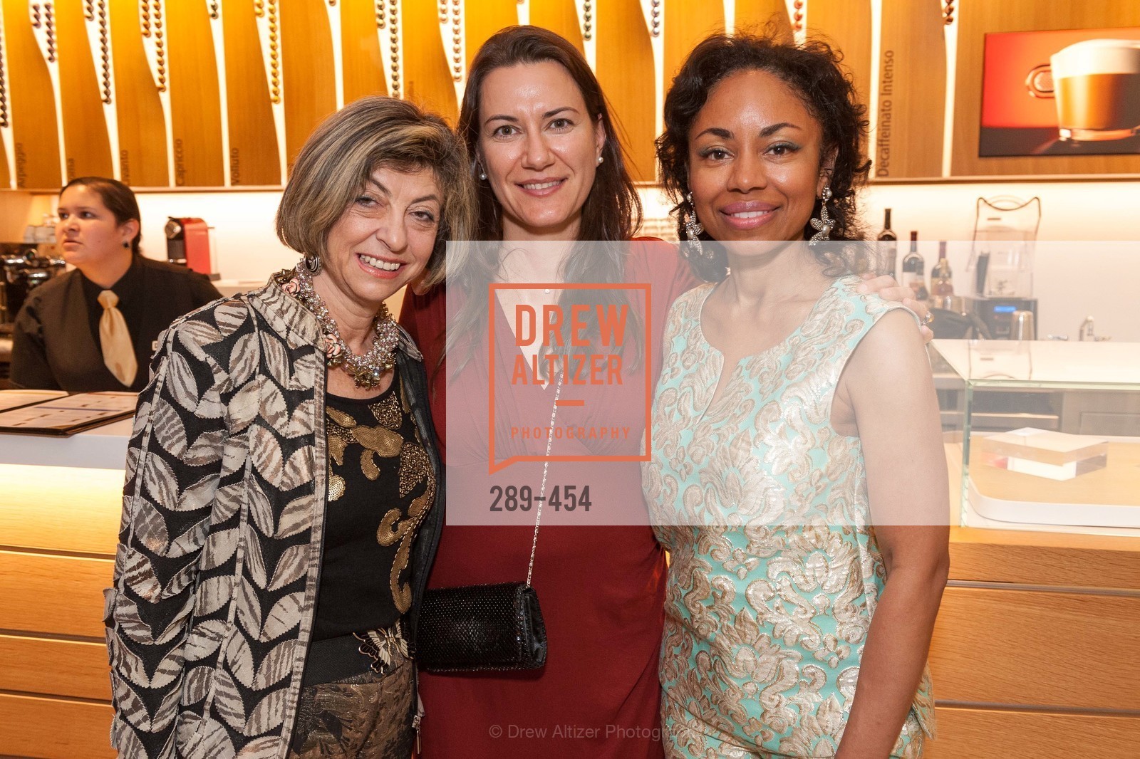 Ludmila Eggleton, Zumra Maner, Tanya Powell, 2014 SAN FRANCISCO BALLET ENCORE! Kick-Off Party, US. Nespresso Boutique Bar, 90 Grant Avenue, January 7th, 2014