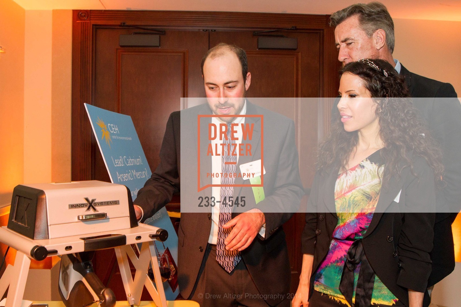 Matt Nevins, Kevin O'Connor, Damia Foti, CENTER FOR ENVIRONMENTAL HEALTH Gala 2014 at the Bently Reserve, Bently Reserve. 301 Battery Street, May 8th, 2014, Photo #233-4545 Matt Nevins, Kevin O'Connor, Damia Foti, Photo #233-4545