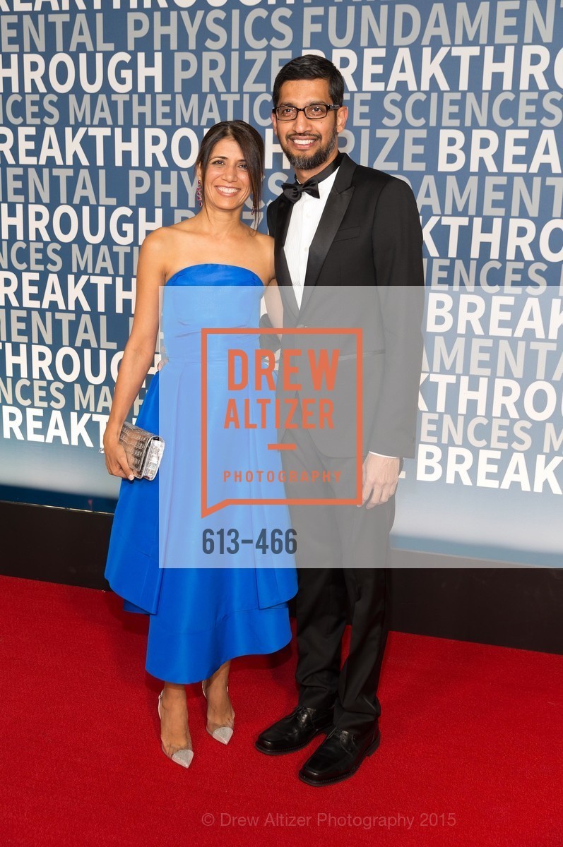 Anjali Pichai, Sundar Pichai, THE BREAKTHROUGH PRIZE Hosted By Seth MacFarlane, Ames Research Center. Ames Research Center, . Naval Air Station, Moffett Field, November 8th, 2015, Photo #613-466 Anjali Pichai, Sundar Pichai, Photo #613-466