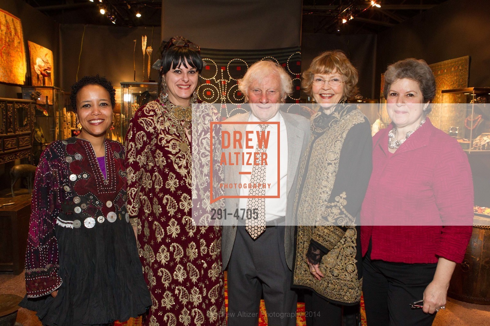Shiffen Melaku, Linda Pastorino, Joe Rothstein, Sylvia Bergstrom, Gail Martin, San Francisco Tribal & Textile Arts Show Opening Preview Gala, US, February 6th, 2014, Photo #291-4705 Shiffen Melaku, Linda Pastorino, Joe Rothstein, Sylvia Bergstrom, Gail Martin, Photo #291-4705
