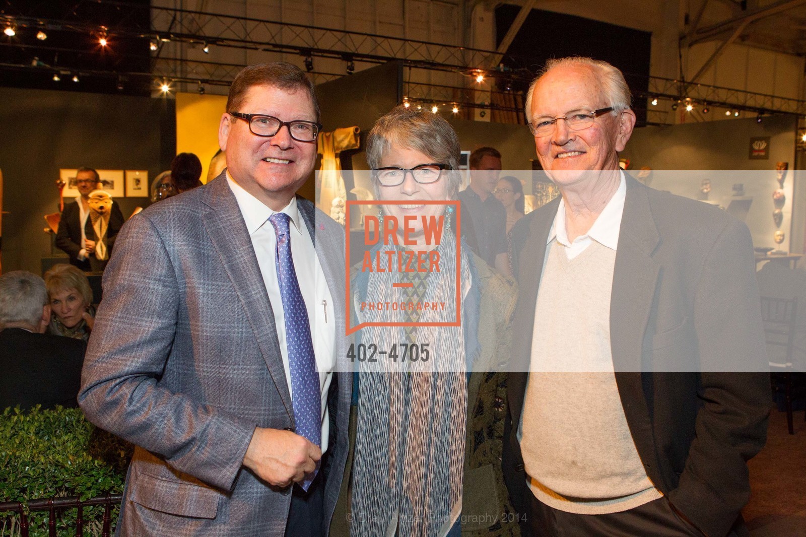 Bruce Baganz, Mary Jo Otsea, Sam Haskins, San Francisco Tribal & Textile Arts Show Opening Preview Gala, US, February 6th, 2014, Photo #402-4705 Bruce Baganz, Mary Jo Otsea, Sam Haskins, Photo #402-4705