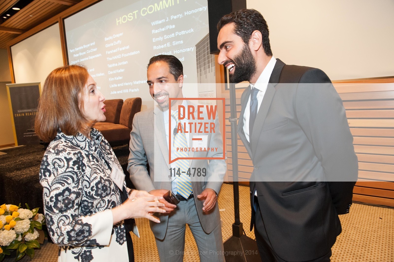 Noosheen Hashemi, Trita Parsi, Farshad Farahat, PLOUGHSHARES FUND Chain Reaction 2014, US, June 3rd, 2014, Photo #114-4789 Noosheen Hashemi, Trita Parsi, Farshad Farahat, Photo #114-4789