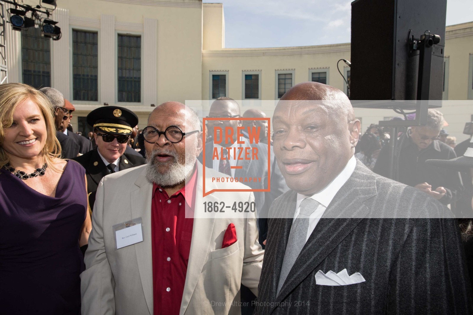 Fabiola Gascone, Rev.Cecil Williams, Willie Brown, WILLIE L BROWN JR BRIDGE Opening, US, February 11th, 2014, Photo #1862-4920 Fabiola Gascone, Rev.Cecil Williams, Willie Brown, Photo #1862-4920