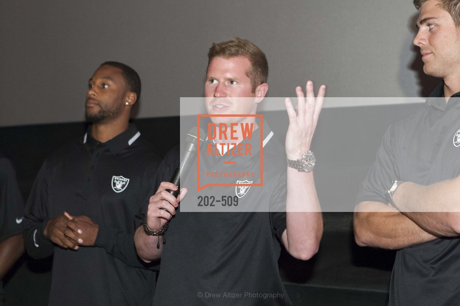 Taiwan Jones, Matthew McGloin, SUMMIT ENTERTAINMENT Presents a Special Screening of DRAFT DAY with the Oakland Raiders, US. AMC 16 Shellmound, Emeryville, Ca, April 9th, 2014,Drew Altizer, Drew Altizer Photography, full-service event agency, private events, San Francisco photographer, photographer California