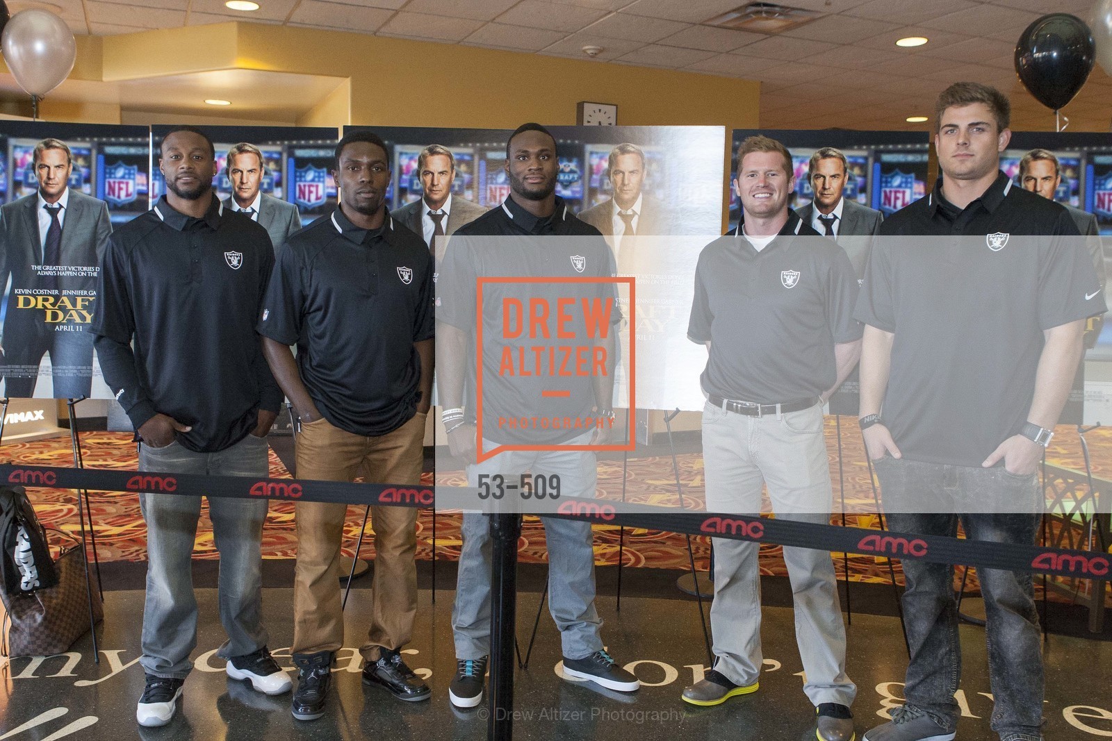 Taiwan Jones, Chimdi Chekwa, Latavius Murray, Matthew McGloin, Nick Kasa, SUMMIT ENTERTAINMENT Presents a Special Screening of DRAFT DAY with the Oakland Raiders, US. AMC 16 Shellmound, Emeryville, Ca, April 9th, 2014,Drew Altizer, Drew Altizer Photography, full-service agency, private events, San Francisco photographer, photographer california