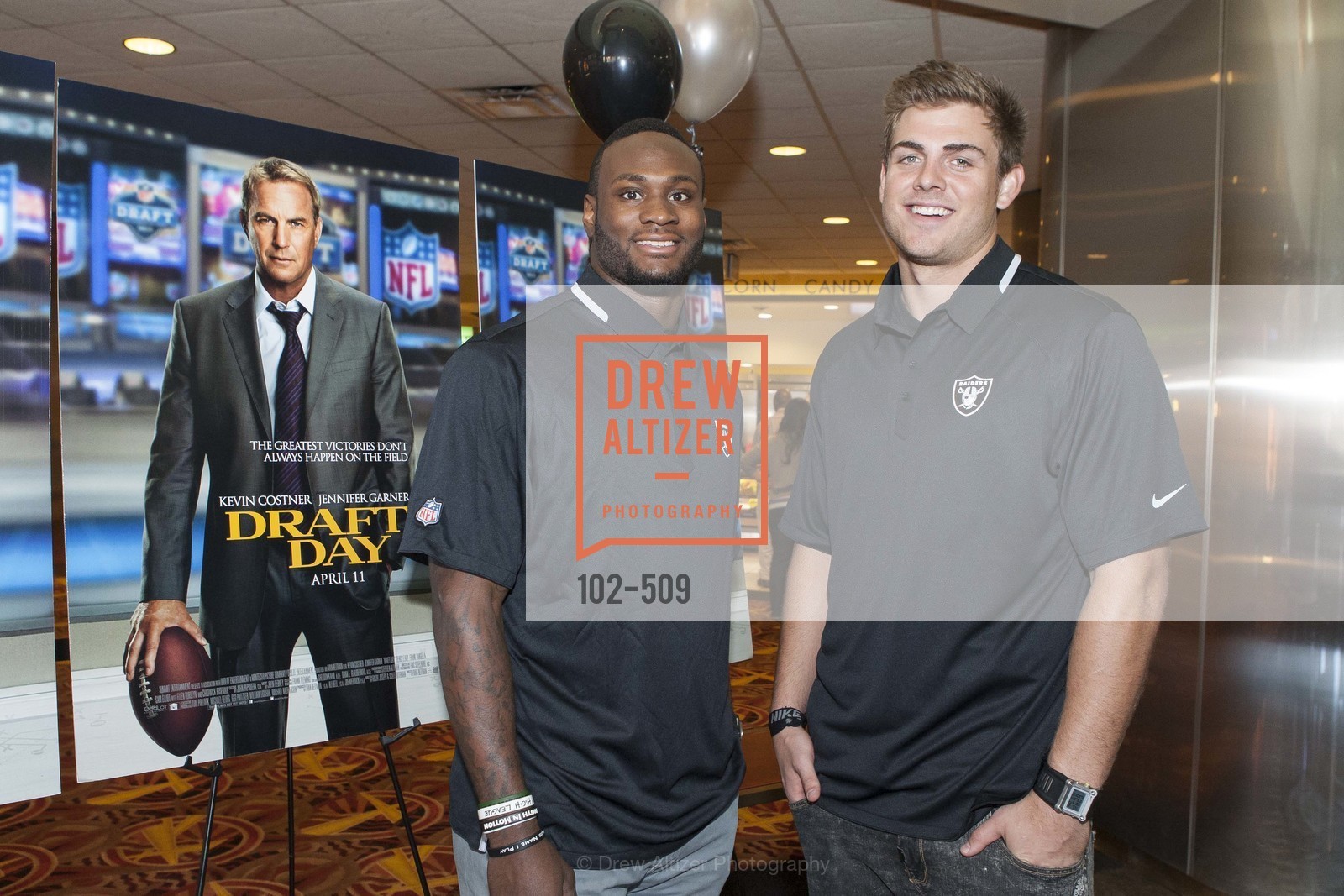 Latavius Murray, Nick Kasa, SUMMIT ENTERTAINMENT Presents a Special Screening of DRAFT DAY with the Oakland Raiders, US. AMC 16 Shellmound, Emeryville, Ca, April 9th, 2014,Drew Altizer, Drew Altizer Photography, full-service agency, private events, San Francisco photographer, photographer california
