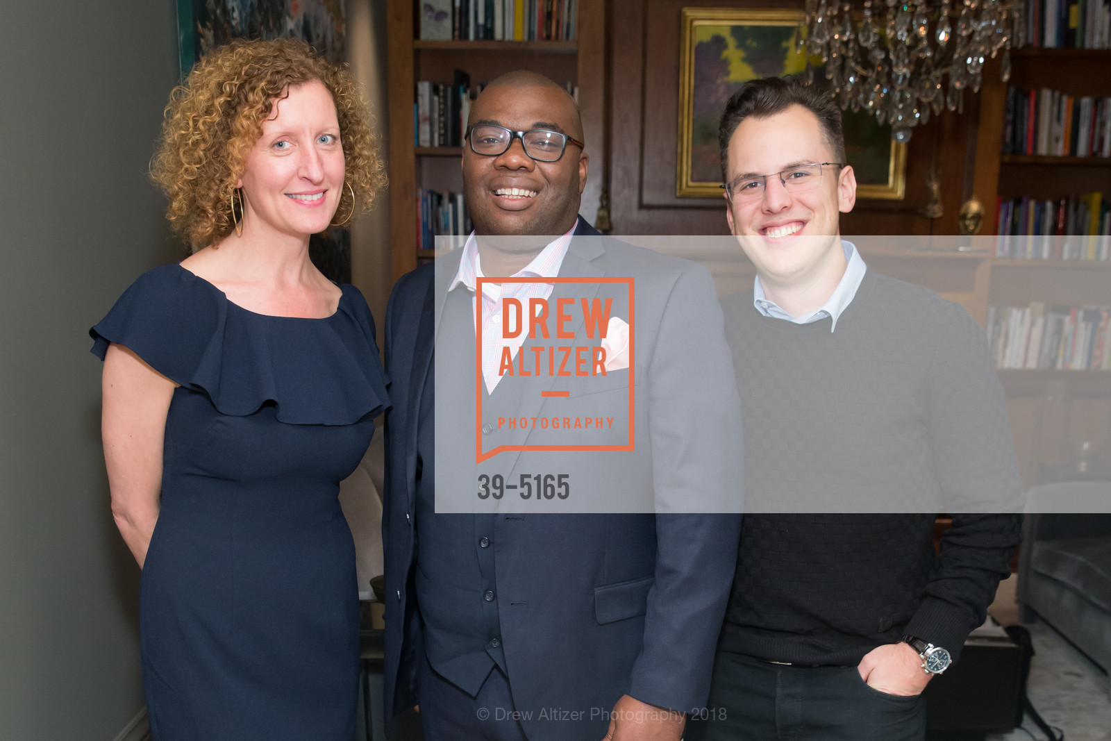 Lenore Anderson, Robert Rooks, Mike Krieger, Art for Justice Reception, Private Residence, February 21st, 2018, Photo #39-5165 Lenore Anderson, Robert Rooks, Mike Krieger, Photo #39-5165