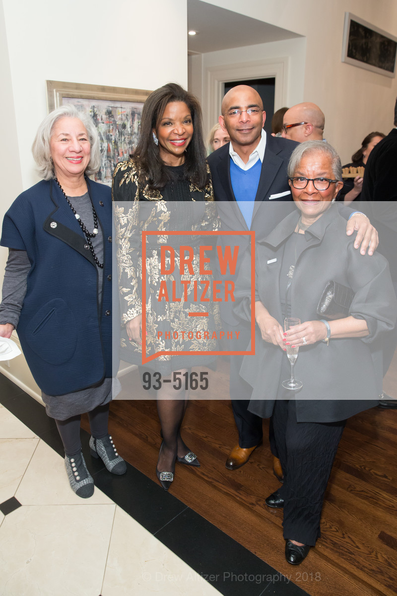 Peggy Forbes, Pamela Joyner, Steve Bowdry, Fran Streets, Art for Justice Reception, Private Residence, February 21st, 2018, Photo #93-5165 Peggy Forbes, Pamela Joyner, Steve Bowdry, Fran Streets, Photo #93-5165