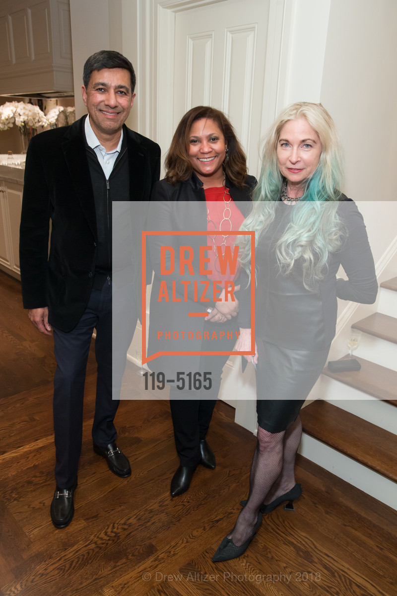 Mihail Lari, Mecca Billings Nelson, Cheryl Haines, Art for Justice Reception, Private Residence, February 21st, 2018, Photo #119-5165 Mihail Lari, Mecca Billings Nelson, Cheryl Haines, Photo #119-5165