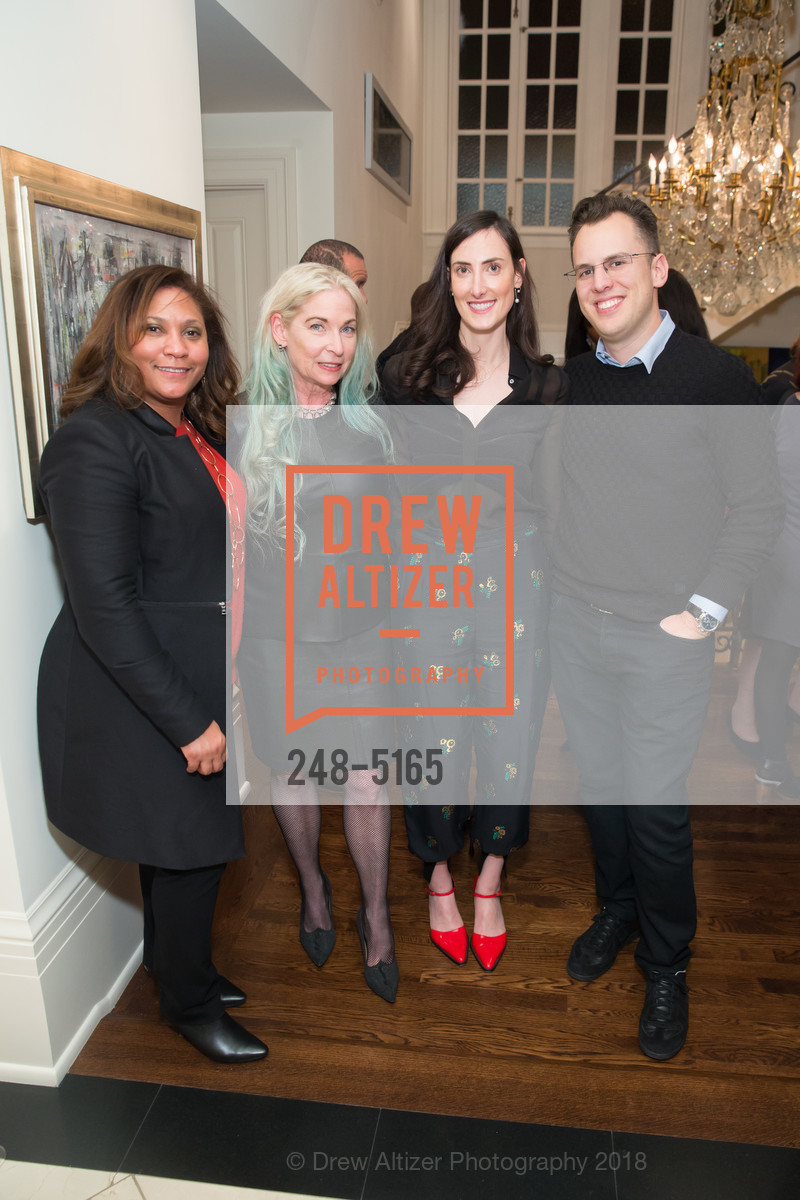Mecca Billings Nelson, Cheryl Haines, Kaitlyn Krieger, Mike Krieger, Art for Justice Reception, Private Residence, February 21st, 2018, Photo #248-5165 Mecca Billings Nelson, Cheryl Haines, Kaitlyn Krieger, Mike Krieger, Photo #248-5165