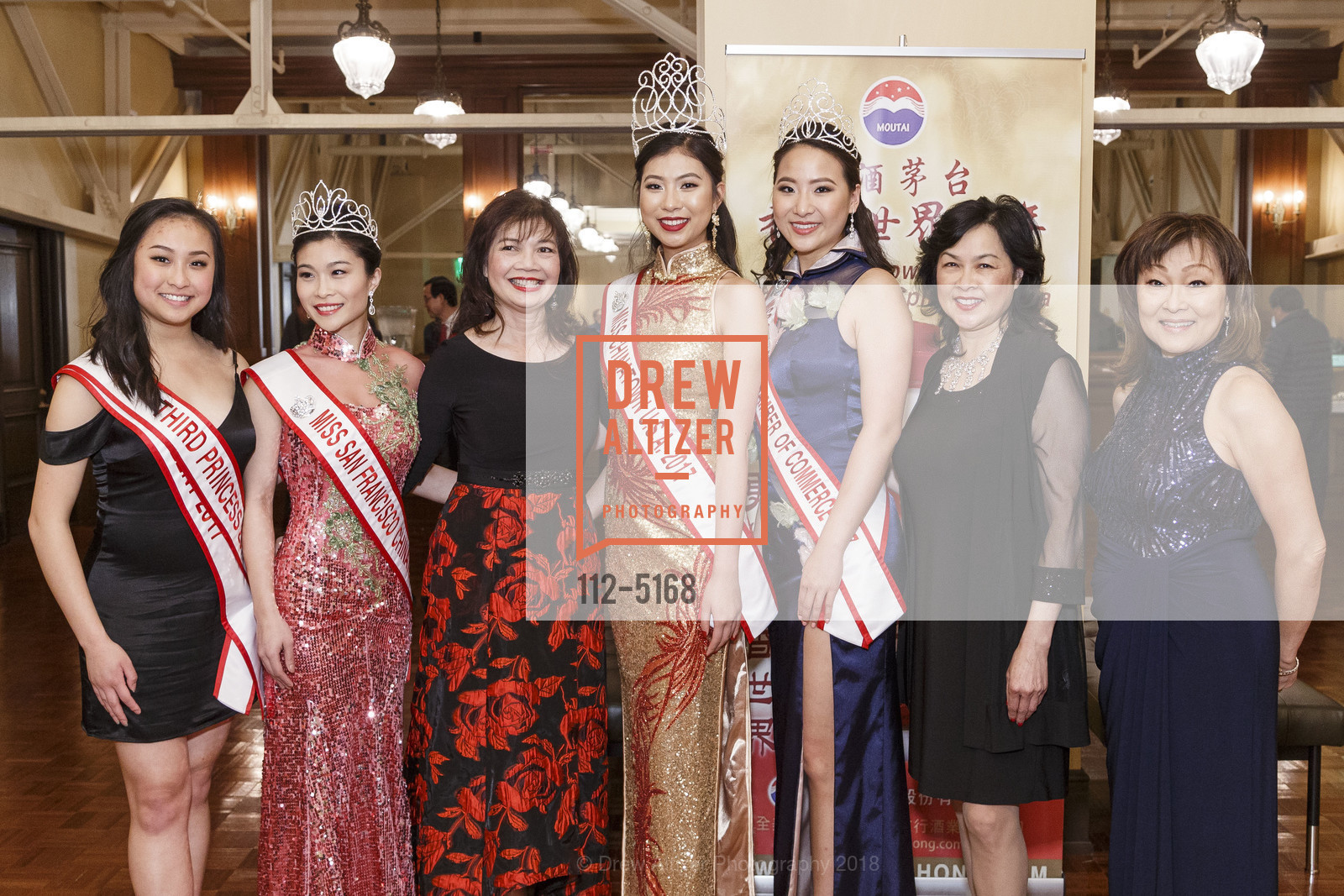 Erin Liu, Karen Yang, Cyrstal Liu, Karen Luo, Rose Chung, Linda Tsutsumi, Miss Chinatown Pageant 2018, War Memorial Herbst Theater. 401 Van Ness Avenue, February 22nd, 2018, Photo #112-5168 Erin Liu, Karen Yang, Cyrstal Liu, Karen Luo, Rose Chung, Linda Tsutsumi, Photo #112-5168