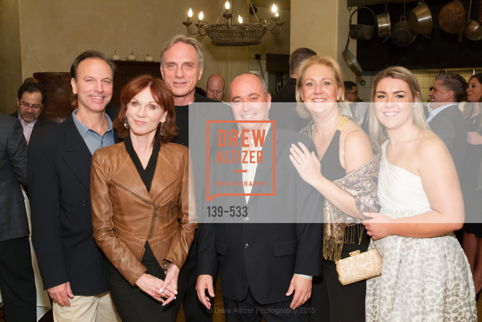 Lorin Henner, Marilu Henner, Michael Brown, John Gumas, Janice Gumas, Hellenic Charity Ball Cocktail Reception, Kokkari. 200 Jackson St, San Francisco, CA 94111, November 13th, 2015, Photo #139-533 Lorin Henner, Marilu Henner, Michael Brown, John Gumas, Janice Gumas, Photo #139-533