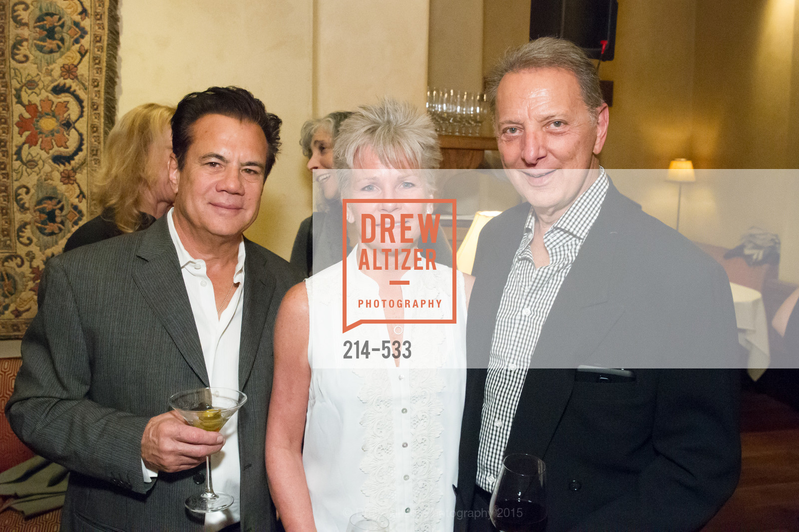 Cory Lerios, Rae Martin, Gig Xifaras, Hellenic Charity Ball Cocktail Reception, Kokkari. 200 Jackson St, San Francisco, CA 94111, November 13th, 2015, Photo #214-533 Cory Lerios, Rae Martin, Gig Xifaras, Photo #214-533