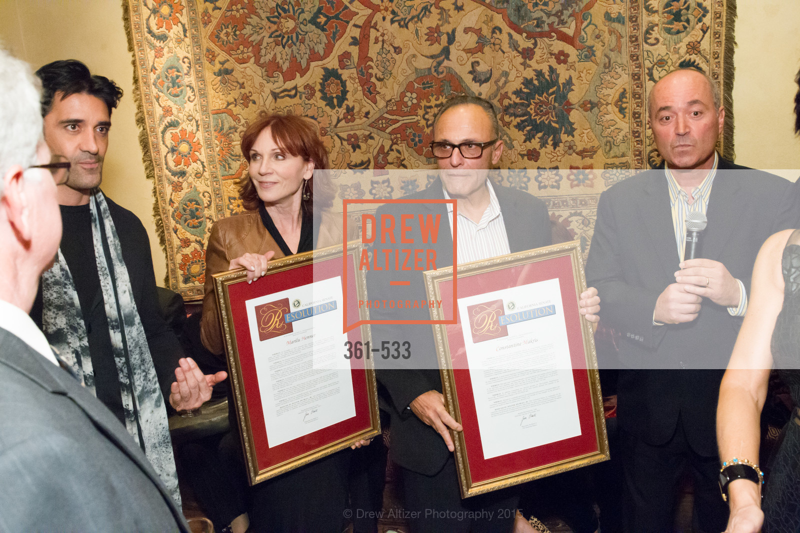 Gilles Marini, Marilu Henner, Constantine Makris, John Gumas, Hellenic Charity Ball Cocktail Reception, Kokkari. 200 Jackson St, San Francisco, CA 94111, November 13th, 2015,Drew Altizer, Drew Altizer Photography, full-service agency, private events, San Francisco photographer, photographer california