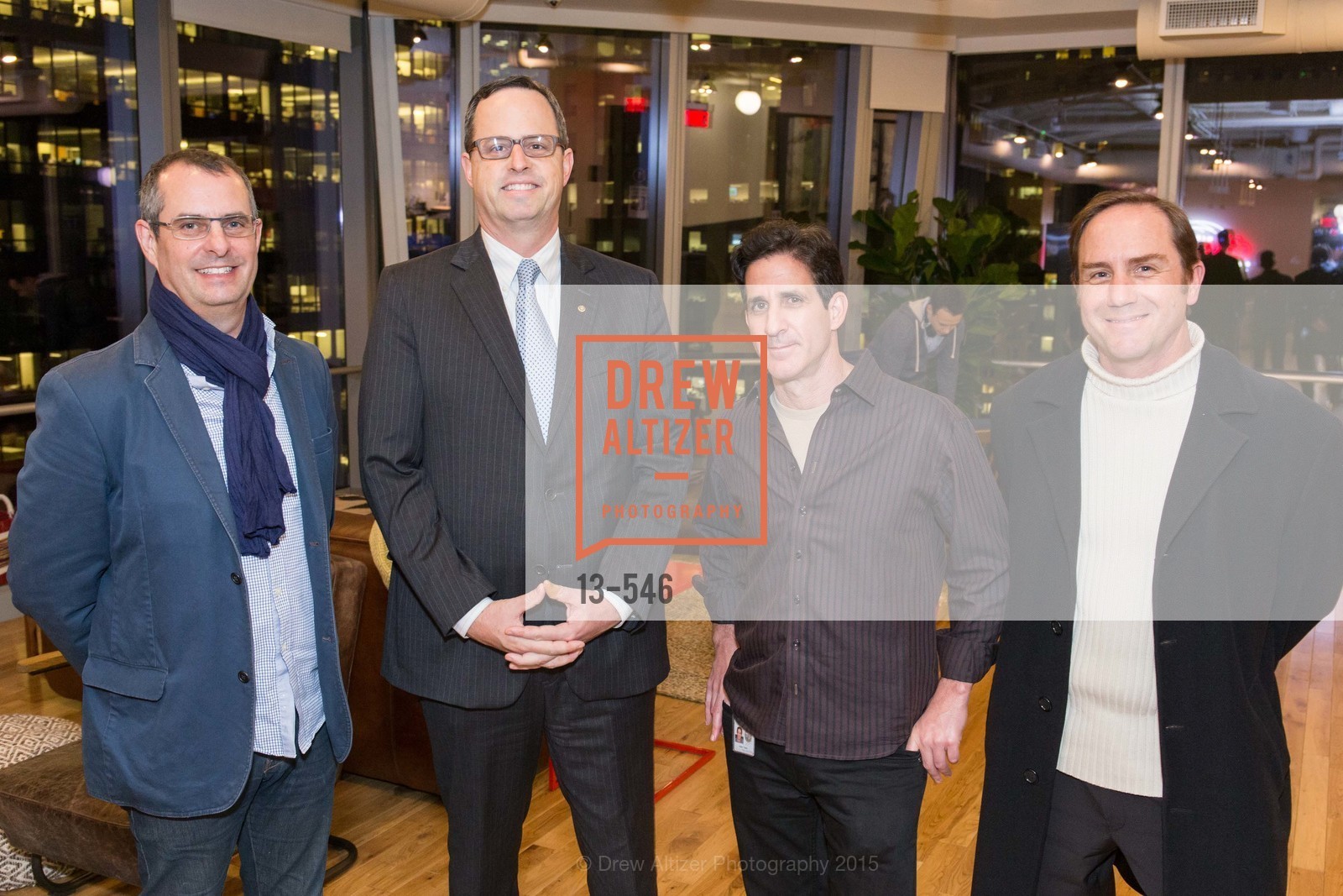 Mark Dziewulski, Justin Bank, Adam Taylor, Jonas Judd, San Francisco Ballet ENCORE! Season Preview Party, WeWork. 535 Mission Street, 14th Floor, November 17th, 2015, Photo #13-546 Mark Dziewulski, Justin Bank, Adam Taylor, Jonas Judd, Photo #13-546