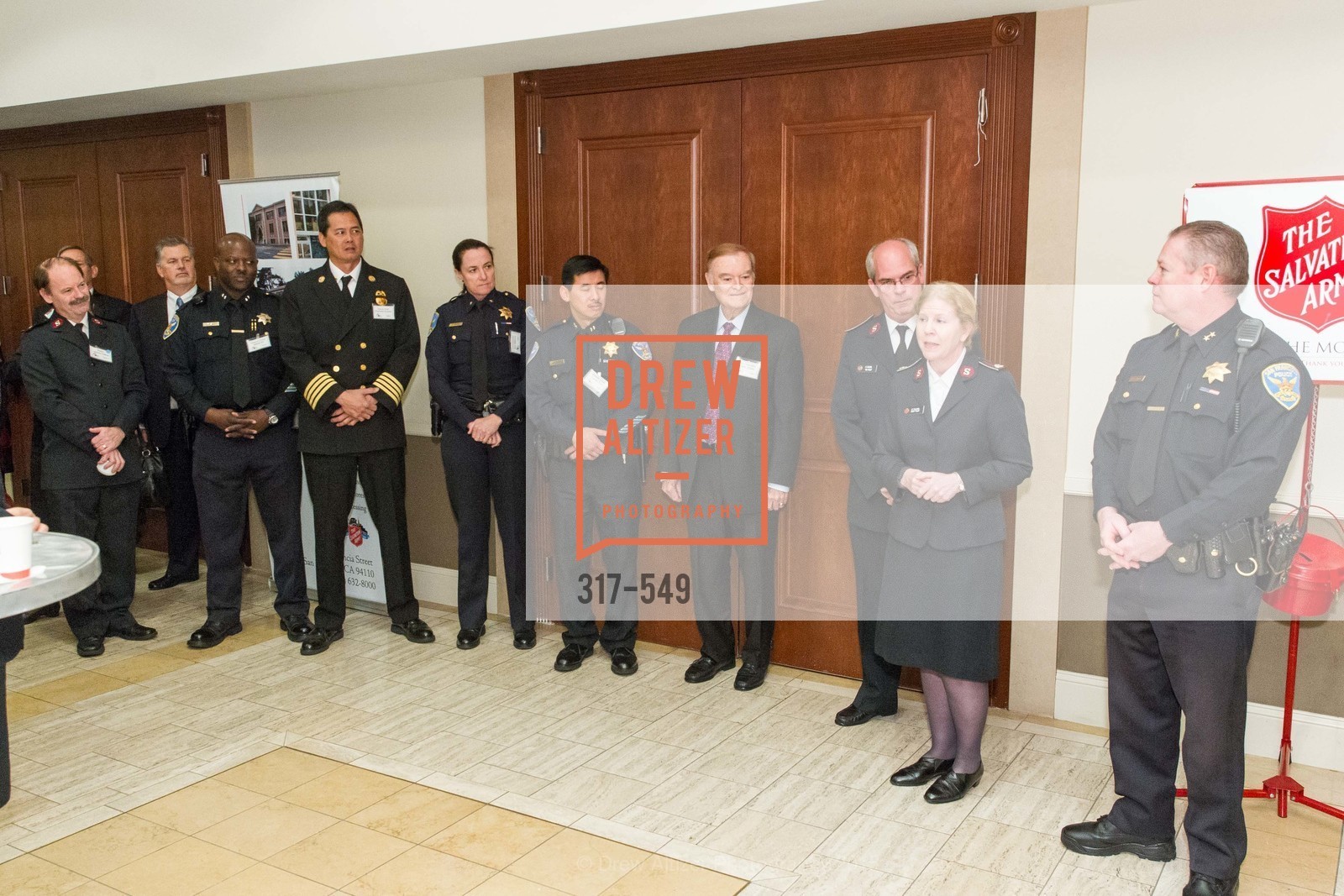 Mikail Ali, Raymond Guzman, Ann Mannix, Garret Tom, Frank Jordan, Lt. Col. Tim Foley, Lt. Col Cindy Foley, Mike Redmond, The Salvation Army's 12th Annual Holiday Luncheon Kettle Kickoff, The Bently Reserve. 301 Battery St, November 18th, 2015,Drew Altizer, Drew Altizer Photography, full-service agency, private events, San Francisco photographer, photographer california