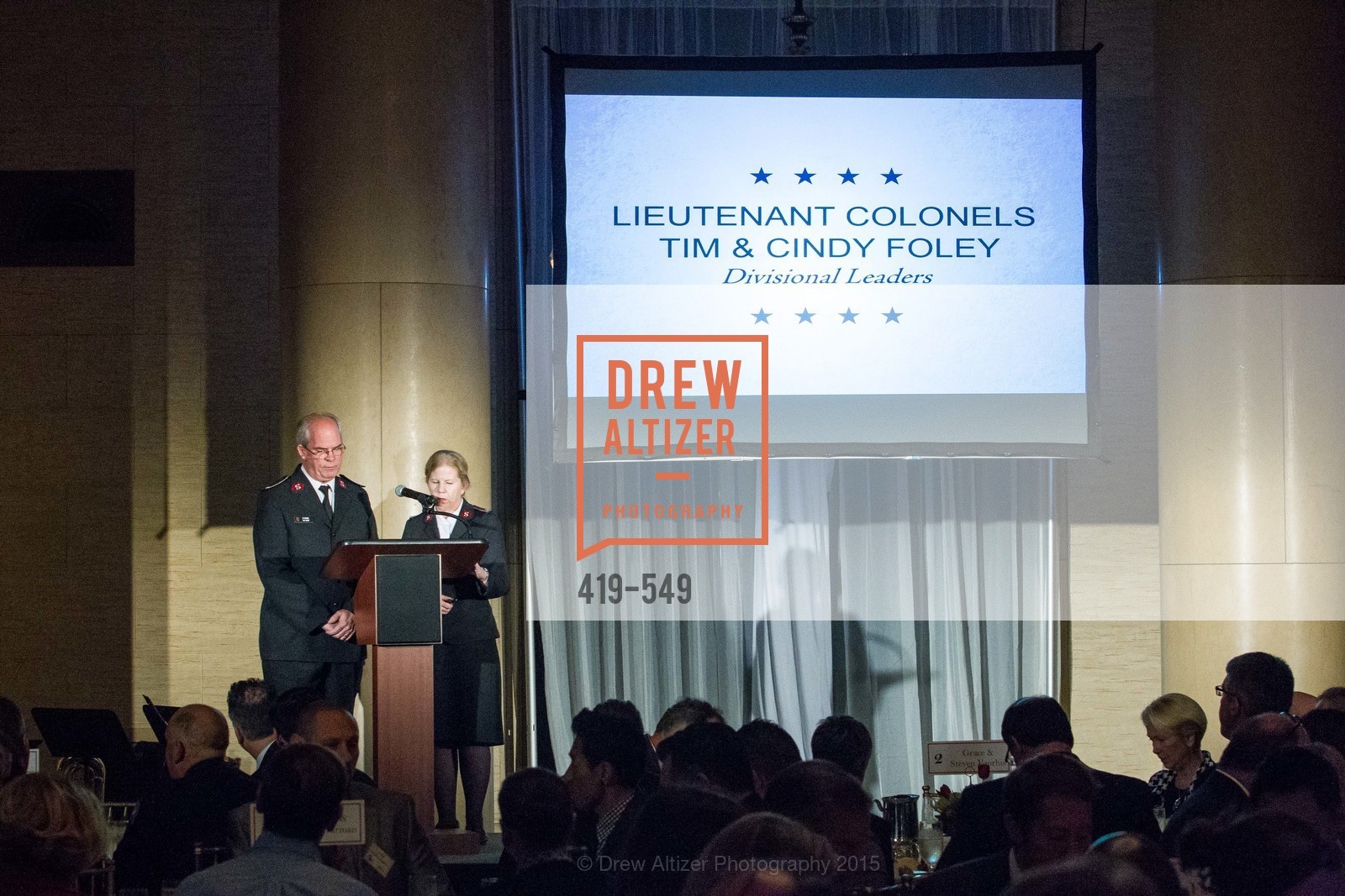 Lt. Col. Tim Foley, Lt. Col Cindy Foley, The Salvation Army's 12th Annual Holiday Luncheon Kettle Kickoff, The Bently Reserve. 301 Battery St, November 18th, 2015,Drew Altizer, Drew Altizer Photography, full-service agency, private events, San Francisco photographer, photographer california
