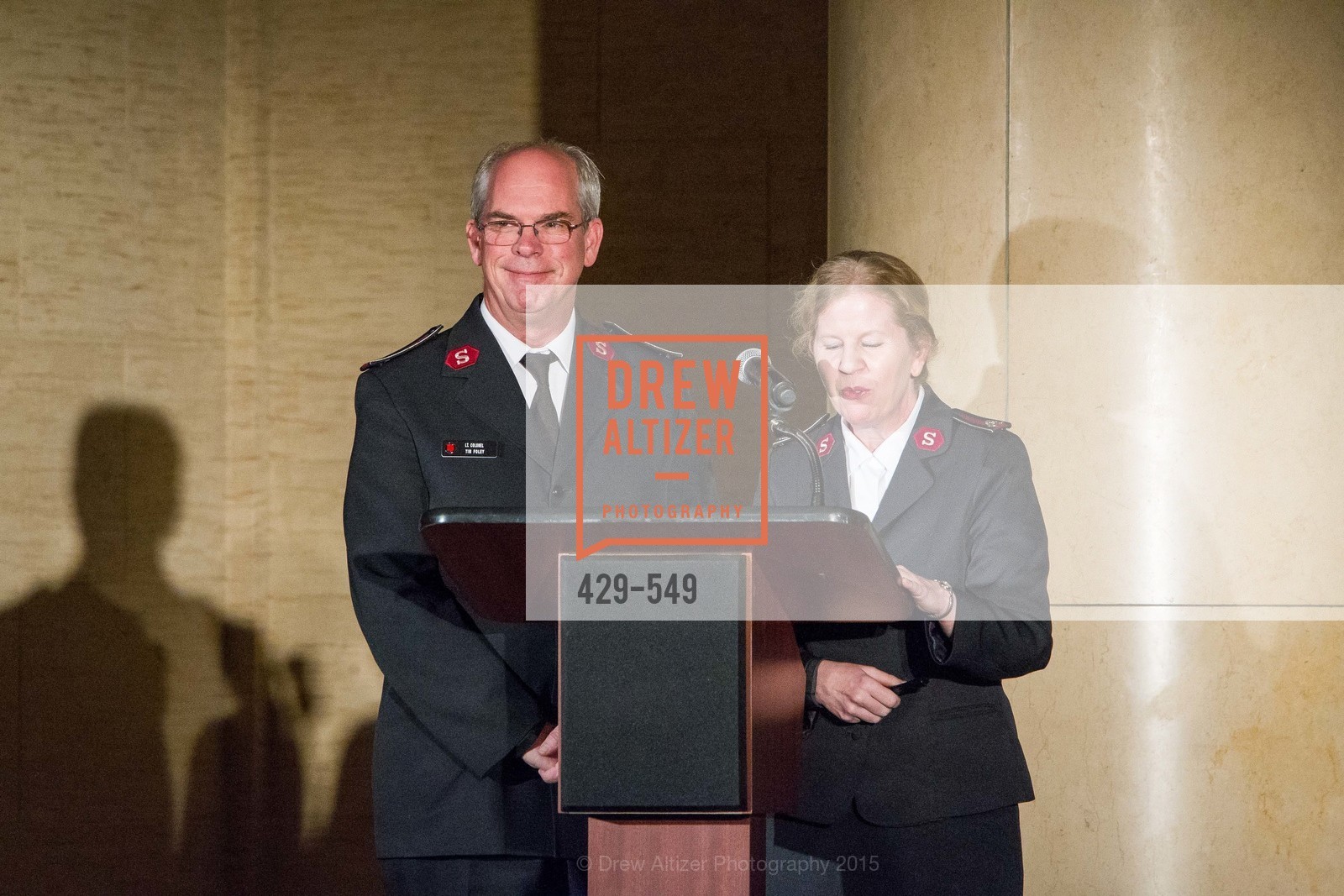 Lt. Col. Tim Foley, Lt. Col Cindy Foley, The Salvation Army's 12th Annual Holiday Luncheon Kettle Kickoff, The Bently Reserve. 301 Battery St, November 18th, 2015,Drew Altizer, Drew Altizer Photography, full-service agency, private events, San Francisco photographer, photographer california