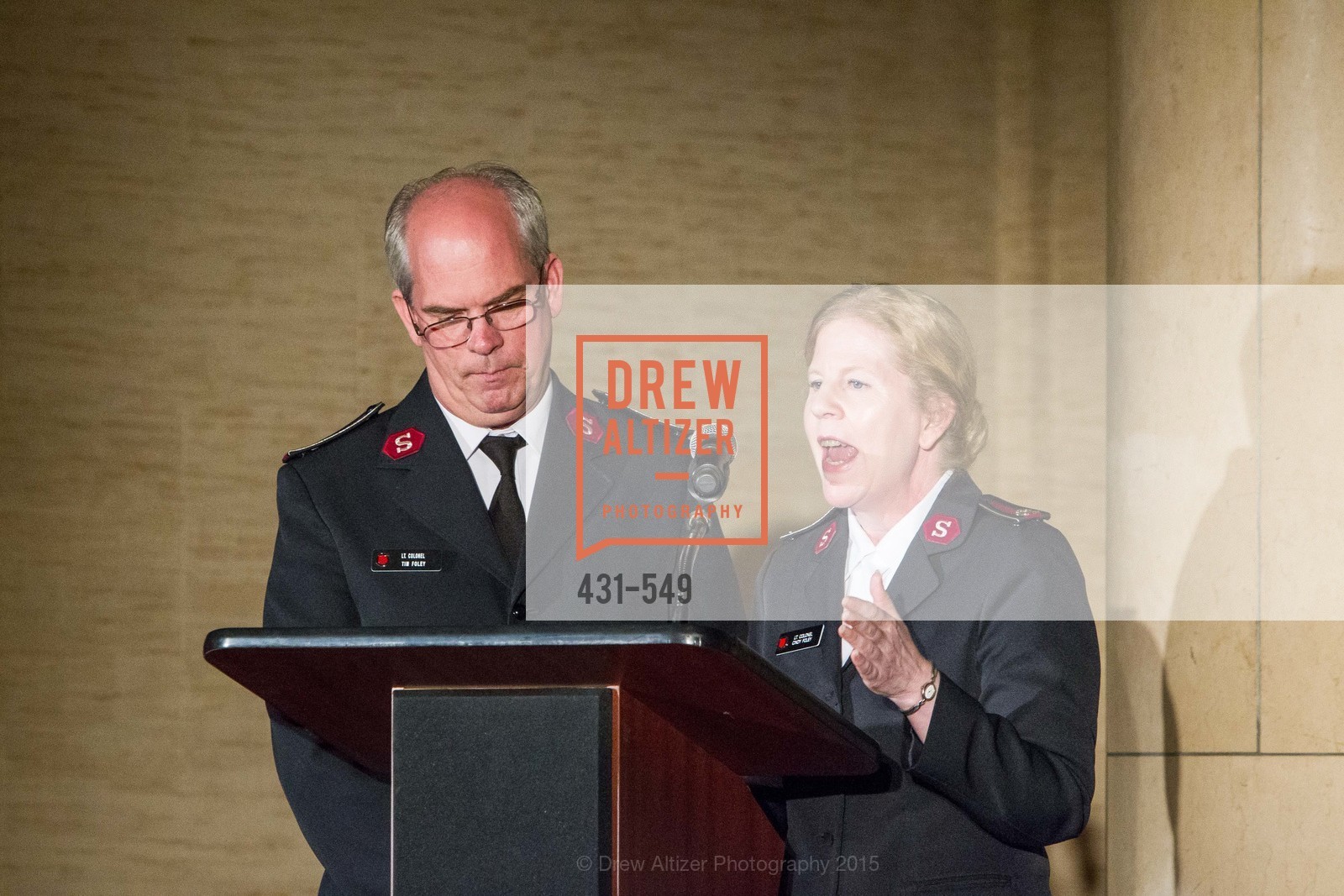 Lt. Col. Tim Foley, Lt. Col Cindy Foley, The Salvation Army's 12th Annual Holiday Luncheon Kettle Kickoff, The Bently Reserve. 301 Battery St, November 18th, 2015,Drew Altizer, Drew Altizer Photography, full-service agency, private events, San Francisco photographer, photographer california