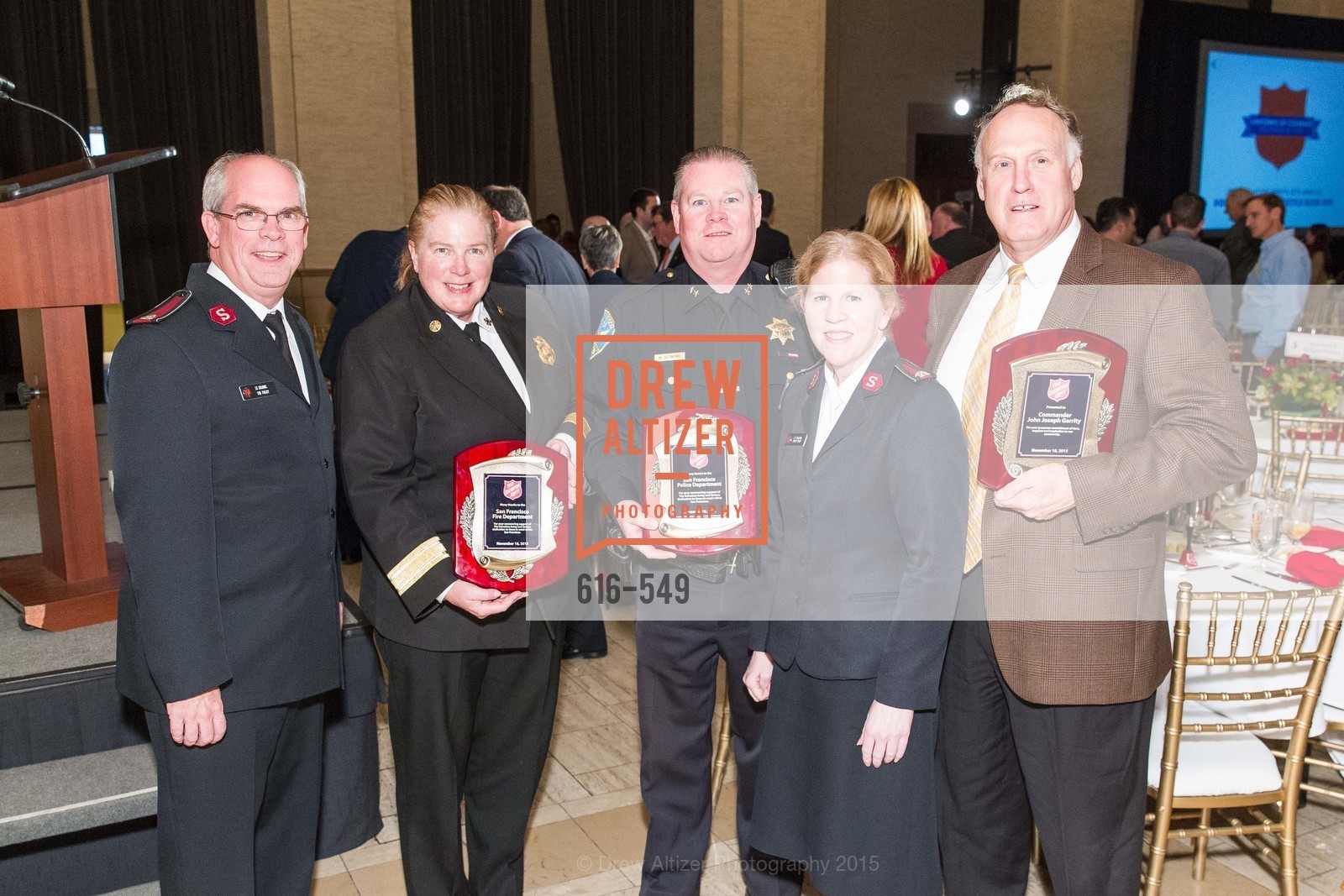 Lt. Col. Tim Foley, Joanne Hayes-White, Mike Redmond, Lt. Col Cindy Foley, Joe Garrity, The Salvation Army's 12th Annual Holiday Luncheon Kettle Kickoff, The Bently Reserve. 301 Battery St, November 18th, 2015,Drew Altizer, Drew Altizer Photography, full-service agency, private events, San Francisco photographer, photographer california