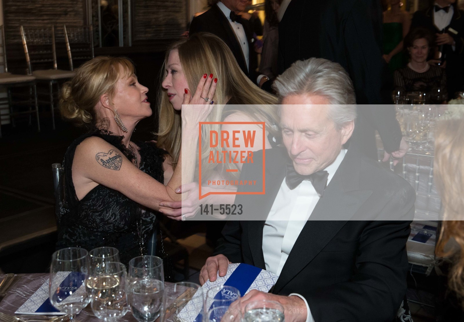 Melanie Griffith, Chelsea Clinton, Michael Douglas, QUEEN SOFIA SPANISH INSTITUTE Gold Medal Gala Honoring The Honorable Hillary Rodham Clinton & Antonio Banderas, US, November 19th, 2013, Photo #141-5523 Melanie Griffith, Chelsea Clinton, Michael Douglas, Photo #141-5523
