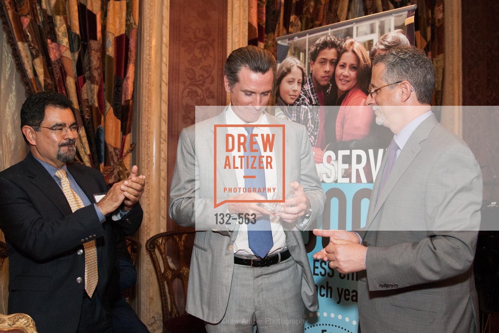 Salvador Menjivar, Honorable Gavin Newsom, Jeff Kositsky, HAMILTON FAMILY CENTER Top Donor Cocktail Reception, US, September 10th, 2014