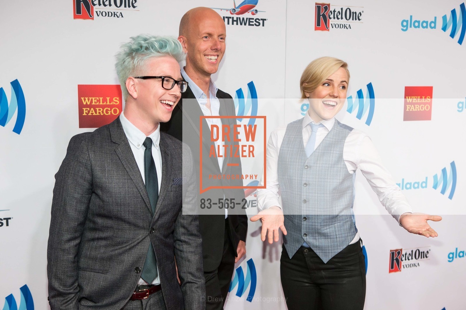 Tyler Oakley, Arjan Dijk, Hannah Hart, GLAAD GALA Kick-Off Party Hosted by SAKS FIFTH AVENUE, Saks Fifth Avenue. 384 Post Street, September 12th, 2014, Photo #83-565-2 Tyler Oakley, Arjan Dijk, Hannah Hart, Photo #83-565-2
