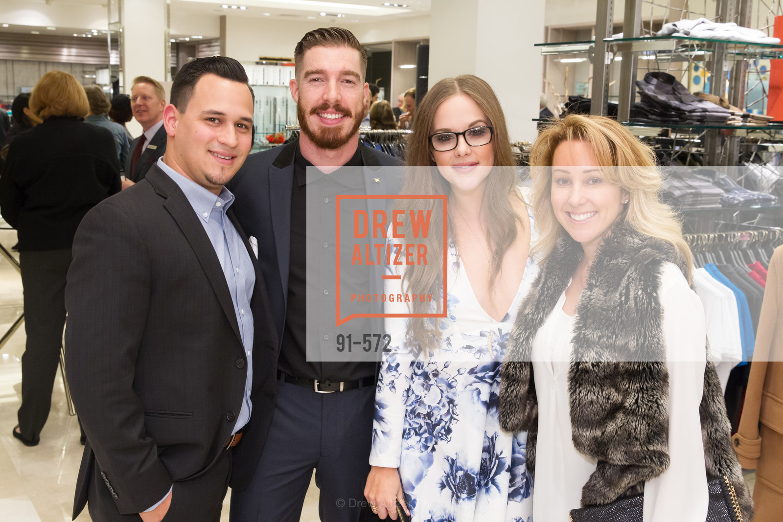 Nathan Boyce, Sean Christie, Dena Waterman, Melissa Kress, Neiman Marcus Walnut Creek welcomes neighbors ROOFTOP and Teleferic Barcelona, Neiman Marcus. 1000 South Main Street, November 20th, 2015, Photo #91-572 Nathan Boyce, Sean Christie, Dena Waterman, Melissa Kress, Photo #91-572