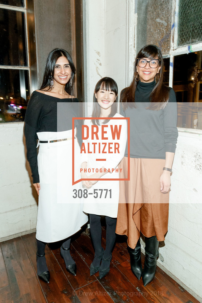 Shilpa Shah, Marie Kondo, Karla Gallardo, Cuyana and Dwell Magazine for Marie Kondo Dinner, Central Kitchen. 3000 20th St, San Francisco, CA 94110, February 27th, 2018, Photo #308-5771 Shilpa Shah, Marie Kondo, Karla Gallardo, Photo #308-5771