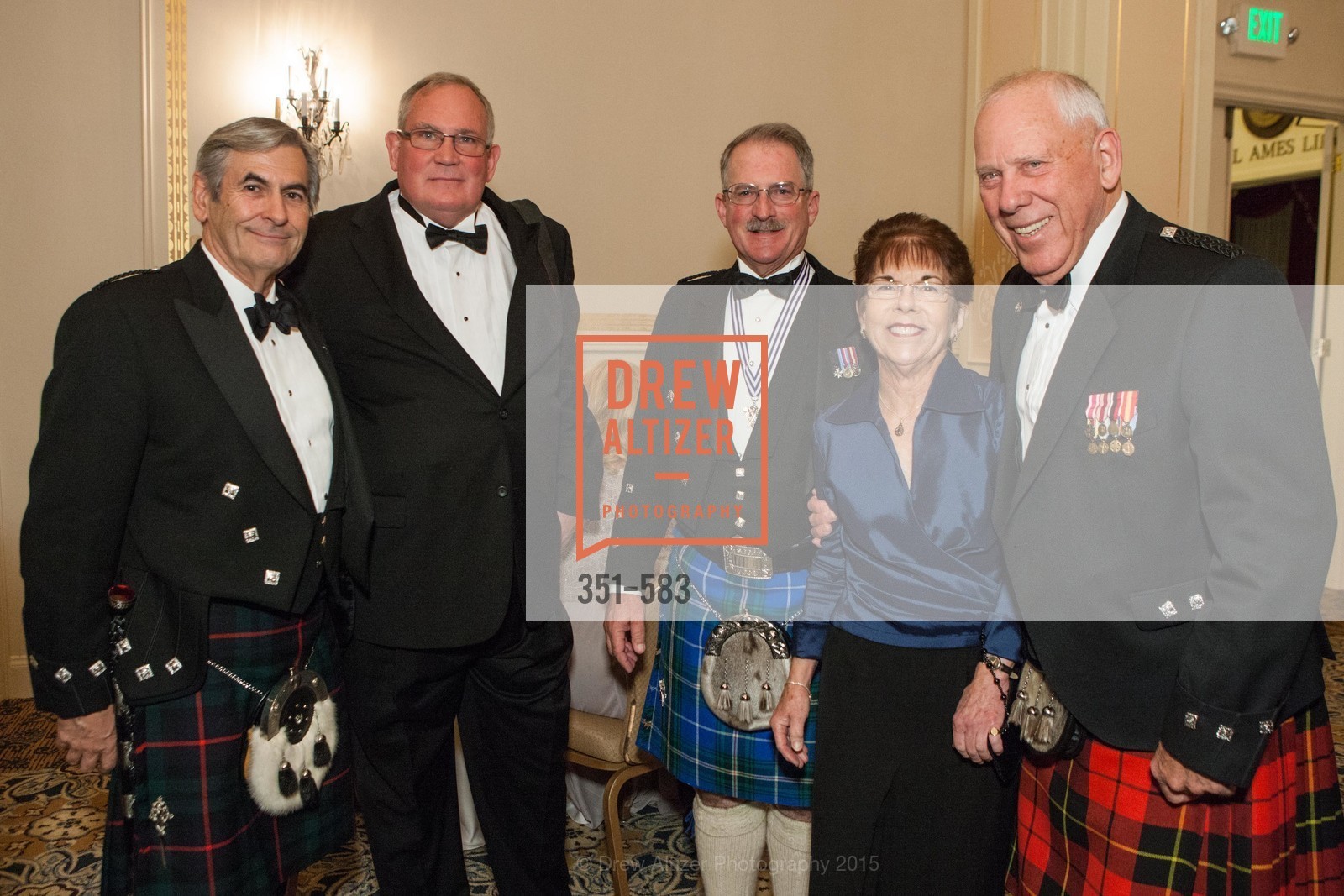 Don McCorkindale, William Childress, Fred Rutledge, Anne Zucchi, Russ Wallace, St. Andrew's Society of San Francisco Annual Banquet and Ball 2015, Marines' Memorial Club & Hotel. 609 Sutter St, November 28th, 2015, Photo #351-583 Don McCorkindale, William Childress, Fred Rutledge, Anne Zucchi, Russ Wallace, Photo #351-583