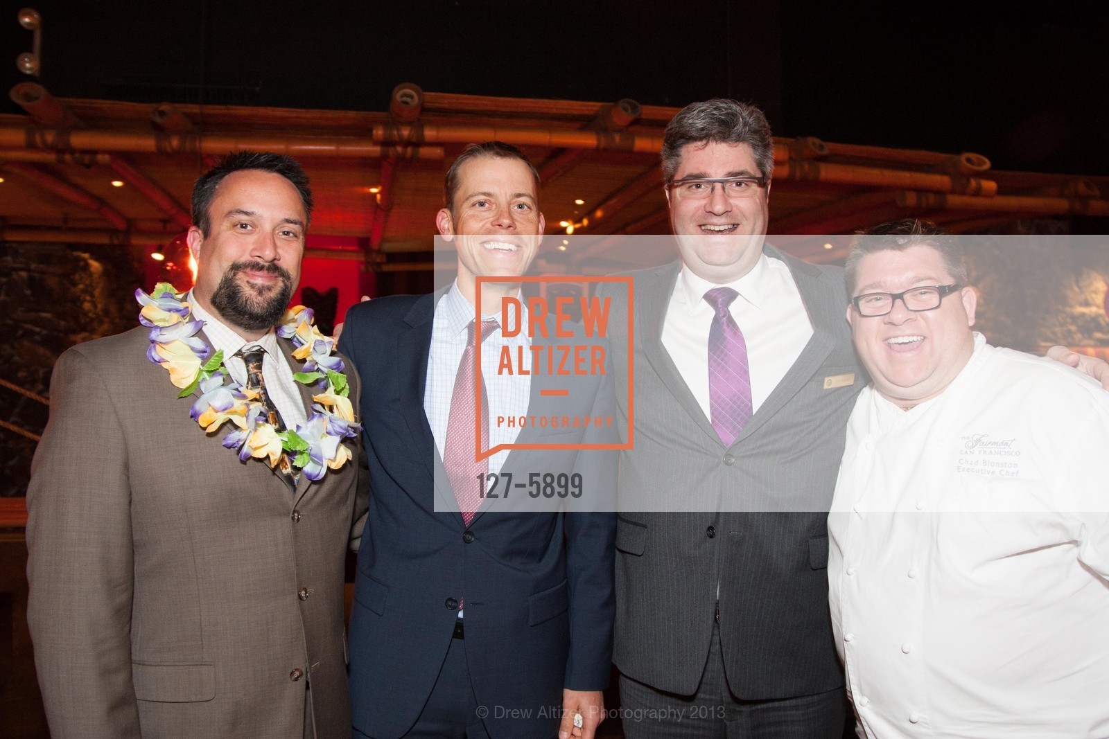Stephan Miller, Matthew Blackmore, Sean Hubbard, Chef Chad Blunston, FAIRMONT HOTEL'S Tonga Room Relaunch of Cocktail and Dinner Menu, US, November 4th, 2013, Photo #127-5899 Stephan Miller, Matthew Blackmore, Sean Hubbard, Chef Chad Blunston, Photo #127-5899