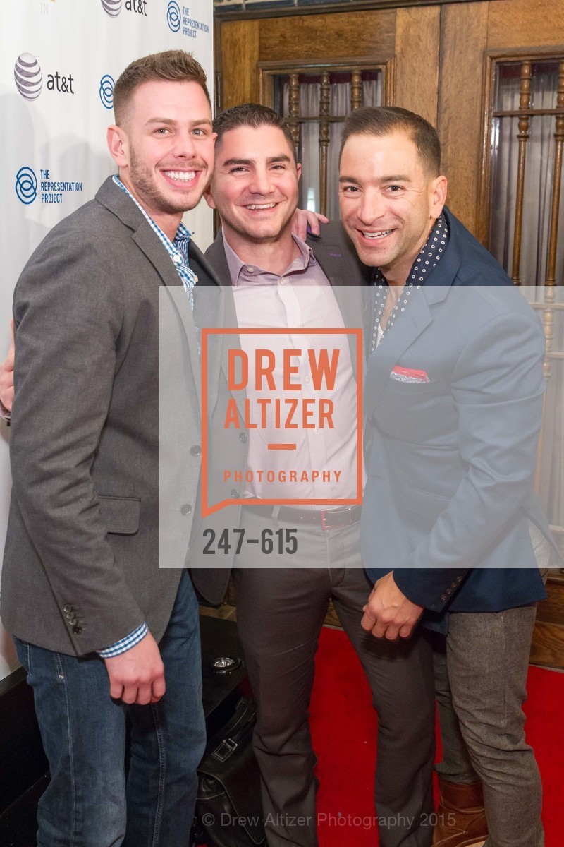 Mark Bowen, Mike Gregg, James Loduca, Jennifer Siebel Newsom's Castro Screening The Mask You Live In, Castro Theatre. 429 Castro Street, December 2nd, 2015, Photo #247-615 Mark Bowen, Mike Gregg, James Loduca, Photo #247-615