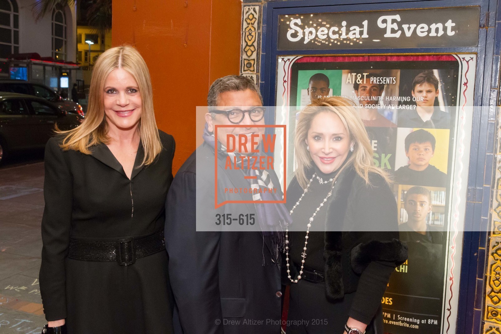 Mary Beth Shimmon, Riccardo Benavides, Brenda Zarate, Jennifer Siebel Newsom's Castro Screening The Mask You Live In, Castro Theatre. 429 Castro Street, December 2nd, 2015, Photo #315-615 Mary Beth Shimmon, Riccardo Benavides, Brenda Zarate, Photo #315-615