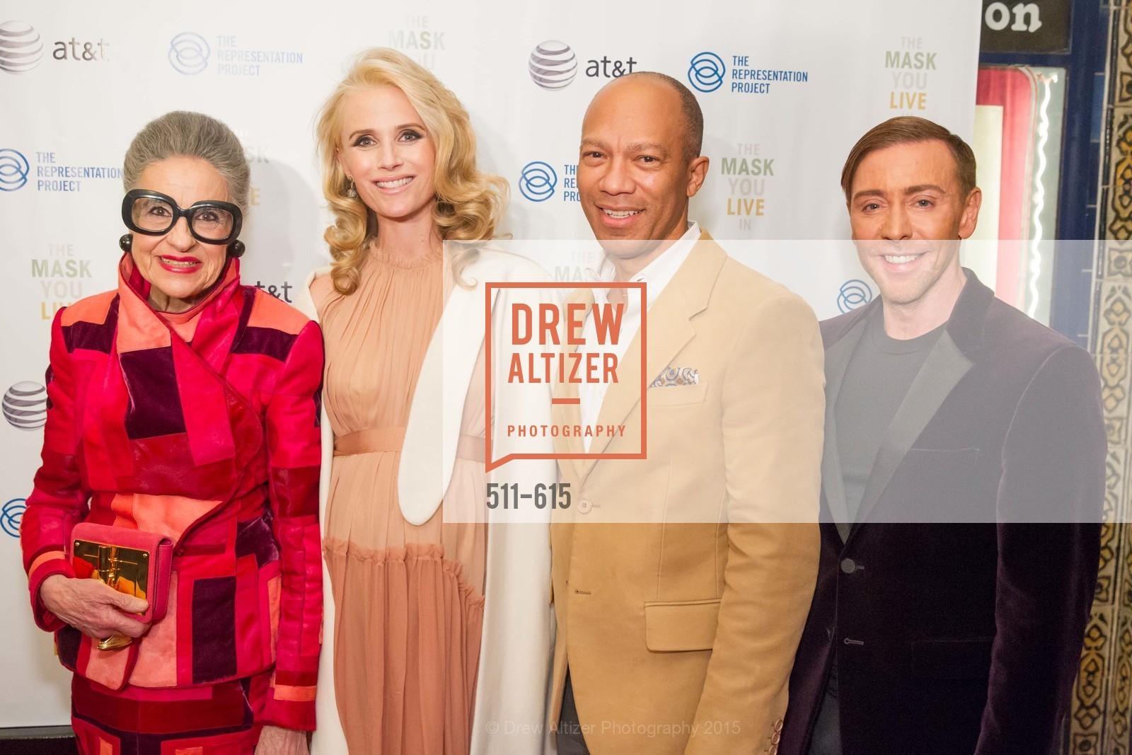 Joy Venturini Bianchi, Jennifer Siebel Newsom, Ken McNeely, Mark Rhoades, Jennifer Siebel Newsom's Castro Screening The Mask You Live In, Castro Theatre. 429 Castro Street, December 2nd, 2015, Photo #511-615 Joy Venturini Bianchi, Jennifer Siebel Newsom, Ken McNeely, Mark Rhoades, Photo #511-615