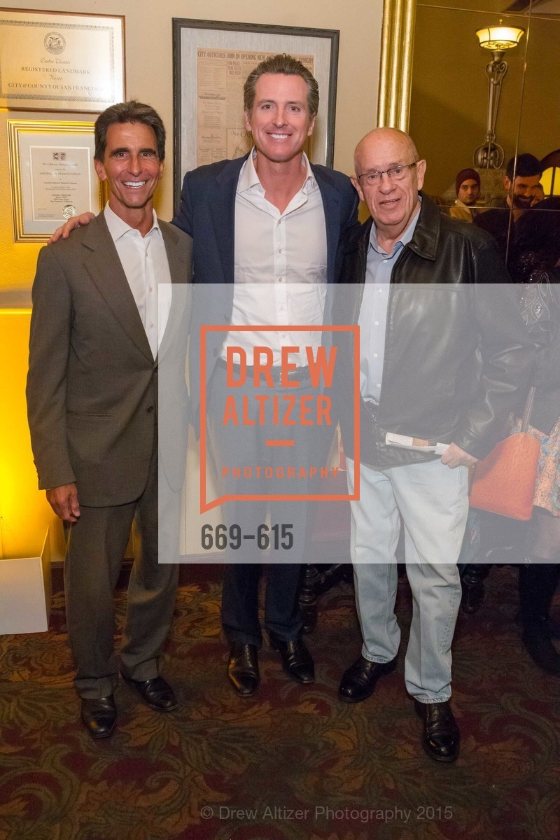 Mark Leno, Gavin Newsom, Wayne Fryday, Jennifer Siebel Newsom's Castro Screening The Mask You Live In, Castro Theatre. 429 Castro Street, December 2nd, 2015, Photo #669-615 Mark Leno, Gavin Newsom, Wayne Fryday, Photo #669-615