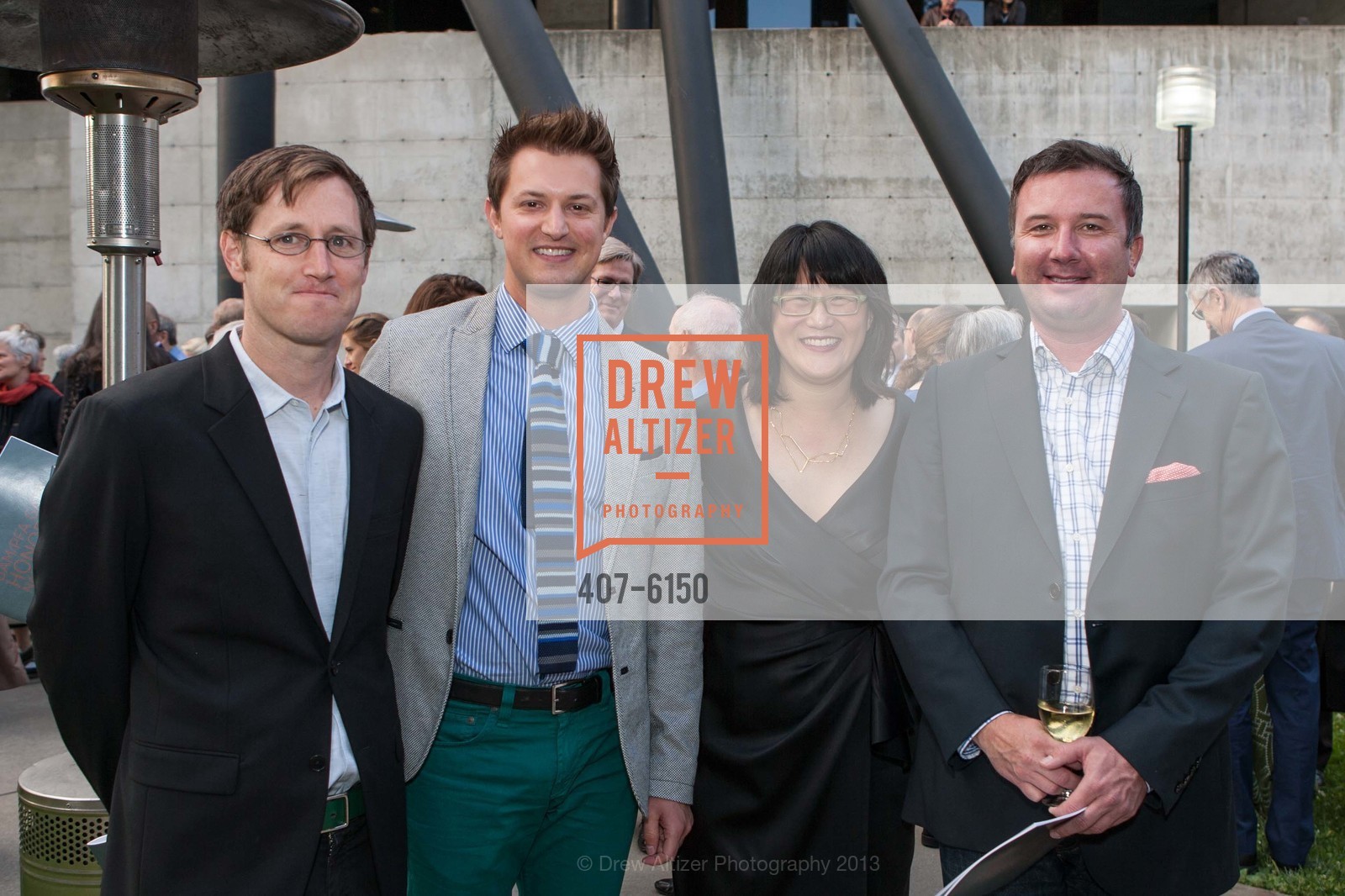 Colter Jacobsen, Tom Brewer, Aimee Chang, Jon Burgstone, UC Berkeley Art Museum and Pacific Film Archive Gala 2013, US, May 7th, 2013, Photo #407-6150 Colter Jacobsen, Tom Brewer, Aimee Chang, Jon Burgstone, Photo #407-6150