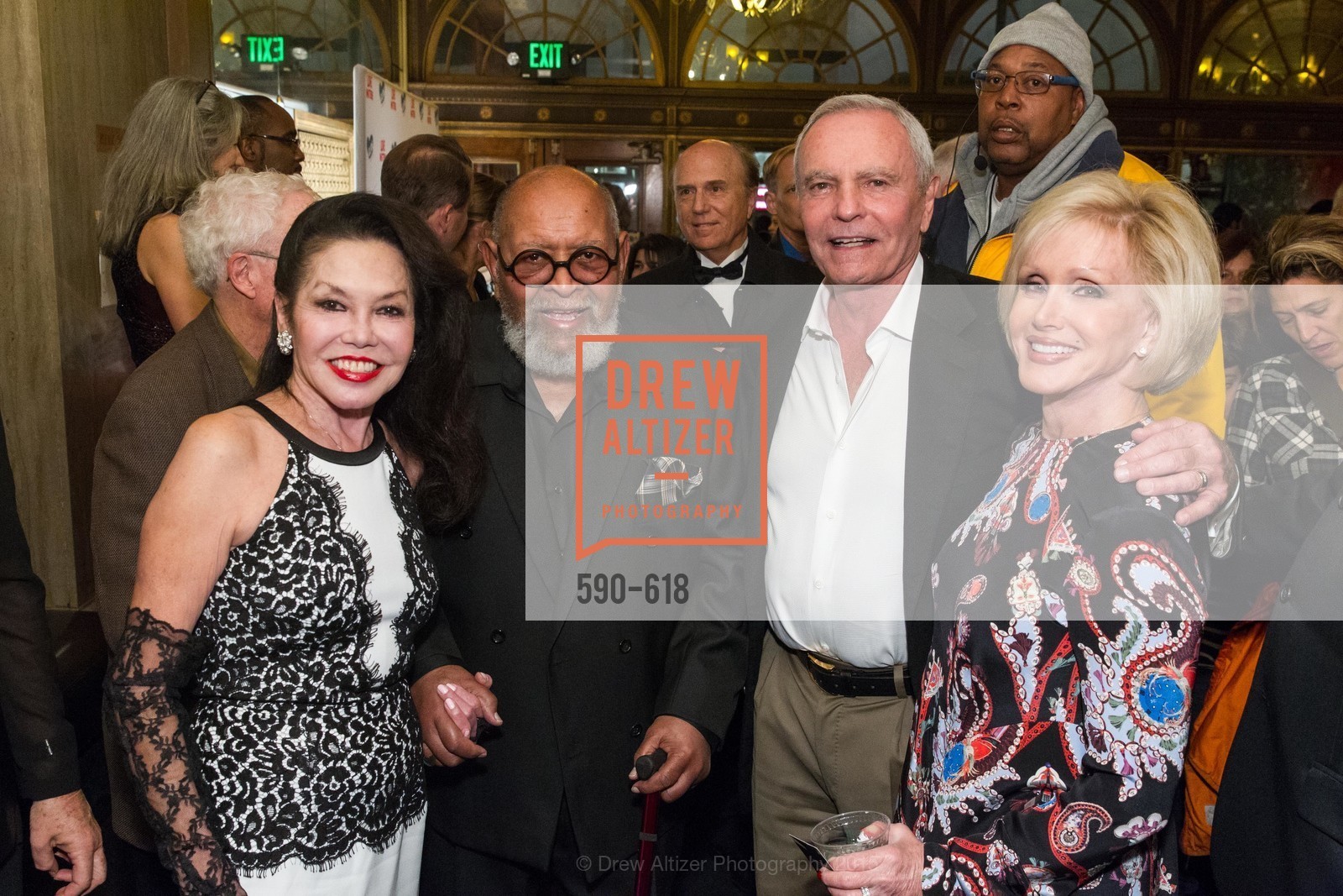 Janice Mirikitani, Cecil Williams, Bud Marx, Kathi Luke, GLIDE’s Annual Holiday Jam: Love Matters, The Warfield Theatre. 982 Market, December 3rd, 2015, Photo #590-618 Janice Mirikitani, Cecil Williams, Bud Marx, Kathi Luke, Photo #590-618
