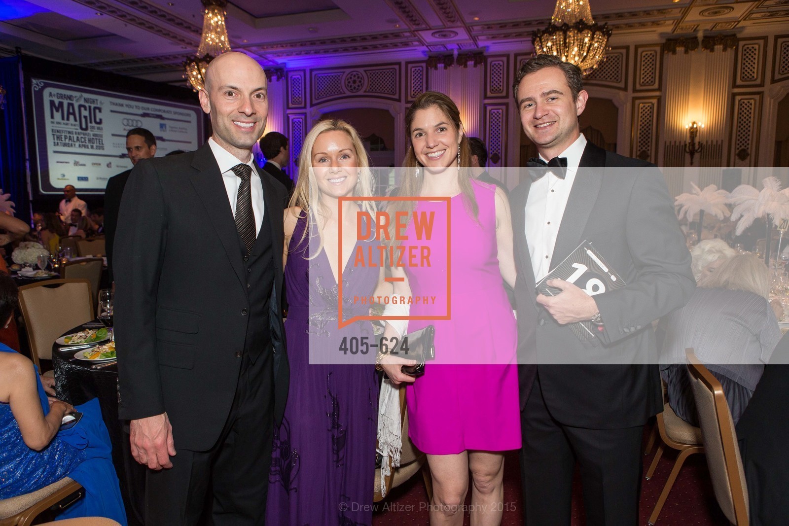 Joe Bou-Saba, Tina Bou-Saba, Emily Maher, Dan Reuter, 2015 Raphael House Gala "A Grand Special Night of Magic", The Palace Hotel. 2 New Montgomery Street, April 18th, 2015, Photo #405-624 Joe Bou-Saba, Tina Bou-Saba, Emily Maher, Dan Reuter, Photo #405-624